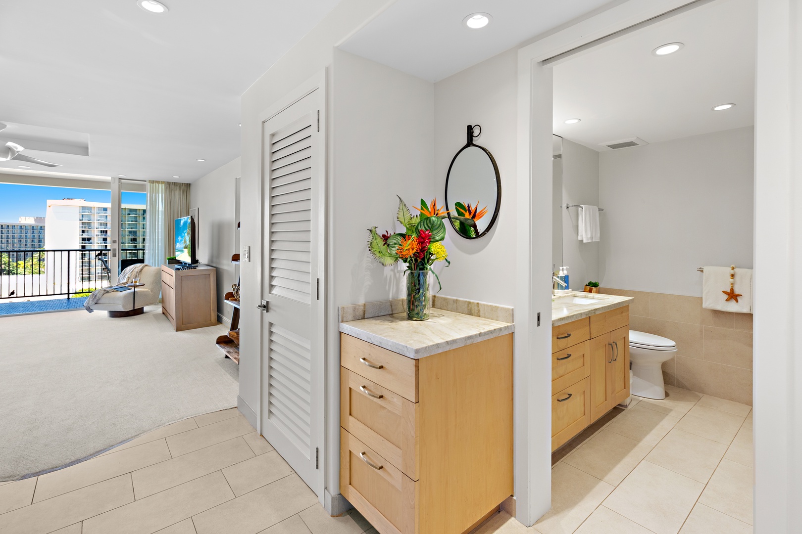 Step into your spacious retreat where bright, modern comforts welcome you. Notice the well-appointed vanity and private bath, plus a peaceful bedroom with views that make every morning feel like a getaway.