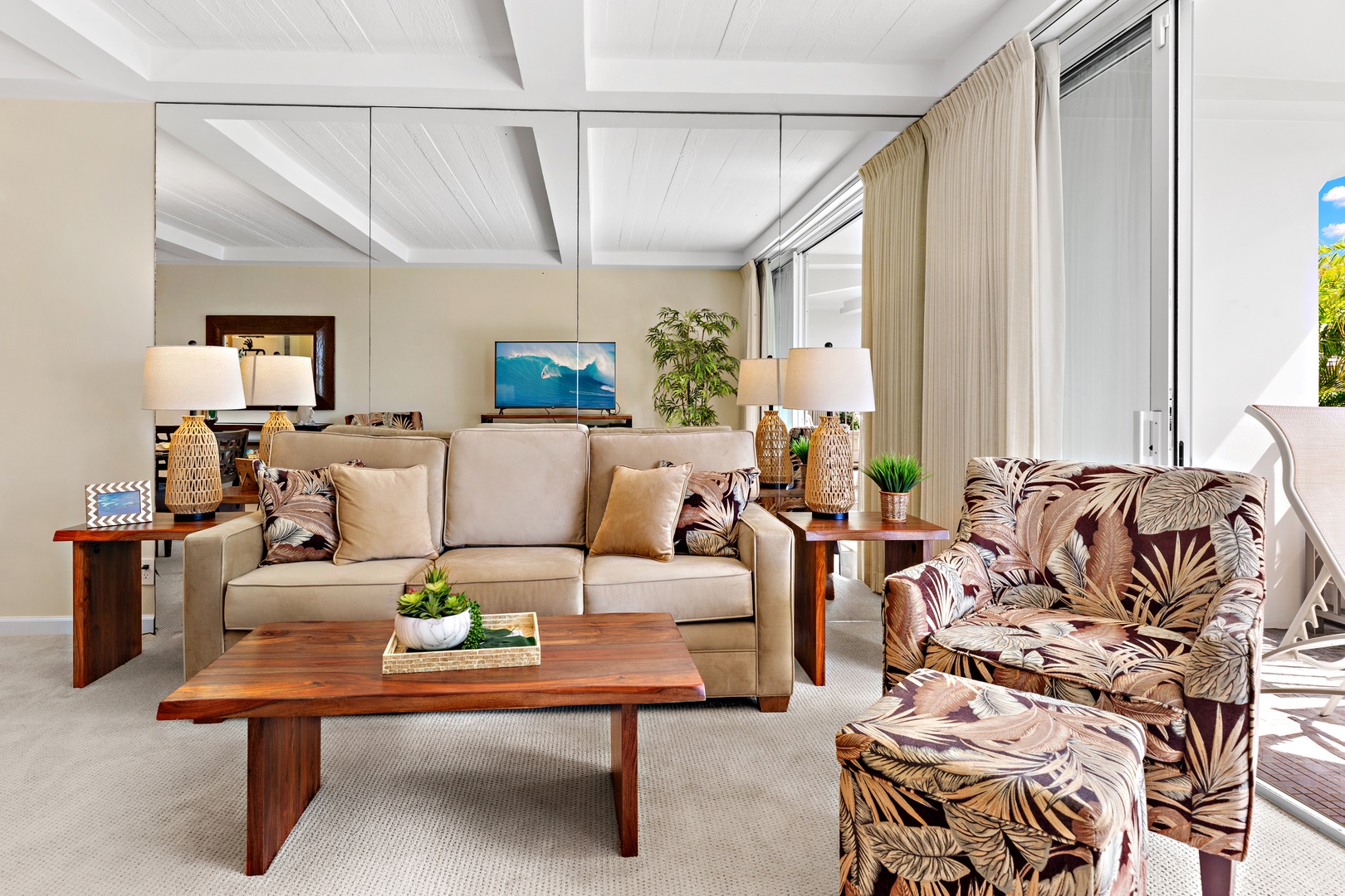 Spacious living area featuring a comfortable pull-out sofa sleeper