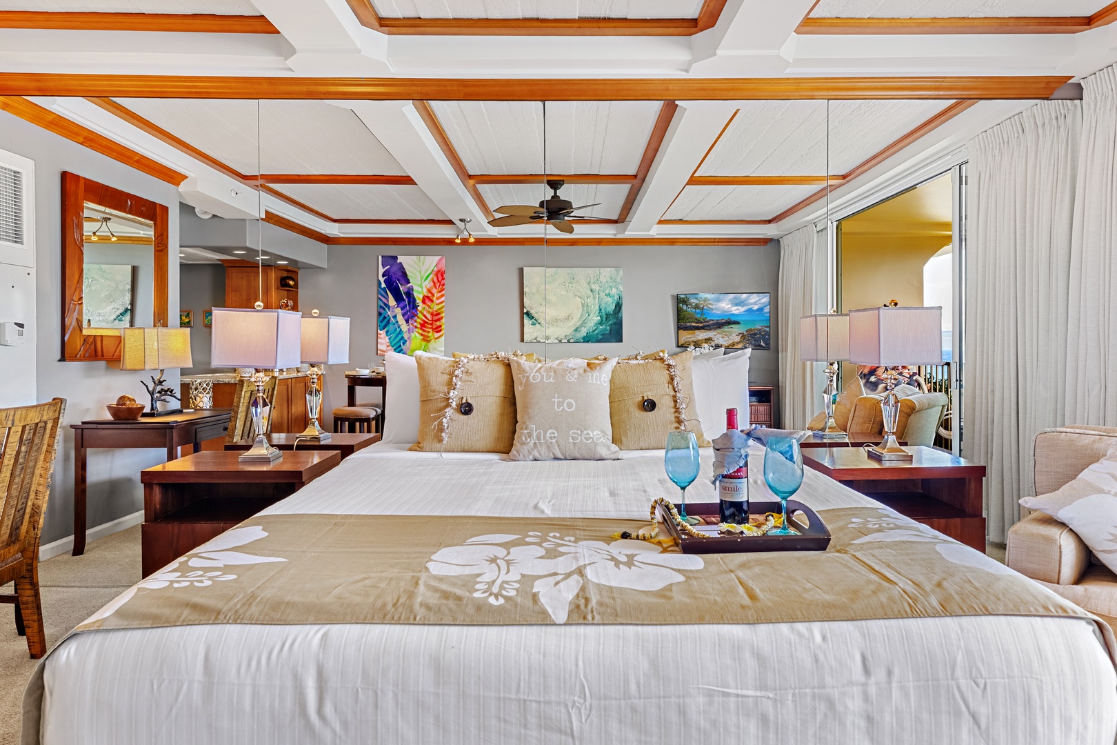 Soft linens, cloud-like pillows, and a cozy, inviting feel equppied with a King Bed make it the perfect place to unwind after a day in paradise.