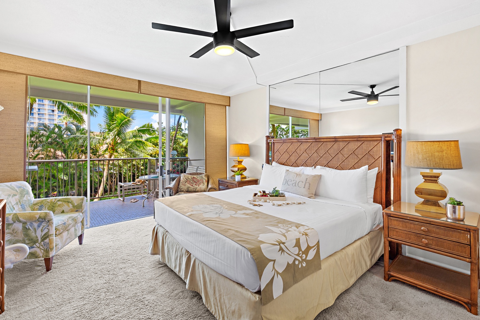 Step into your peaceful retreat where tropical breezes drift through, crisp linens invite rest, and your private lanai frames swaying palms—your perfect island escape awaits.