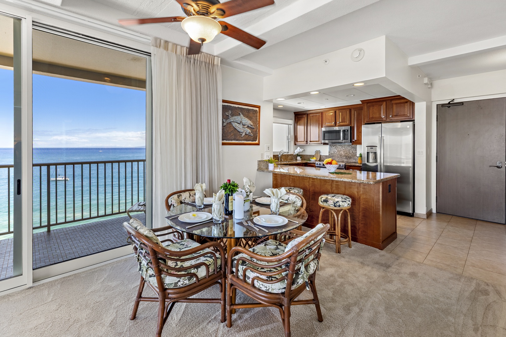 Wake up to breathtaking ocean views from your open dining and kitchen area, where stunning blue waters frame every meal and the coastal breeze invites you to relax.