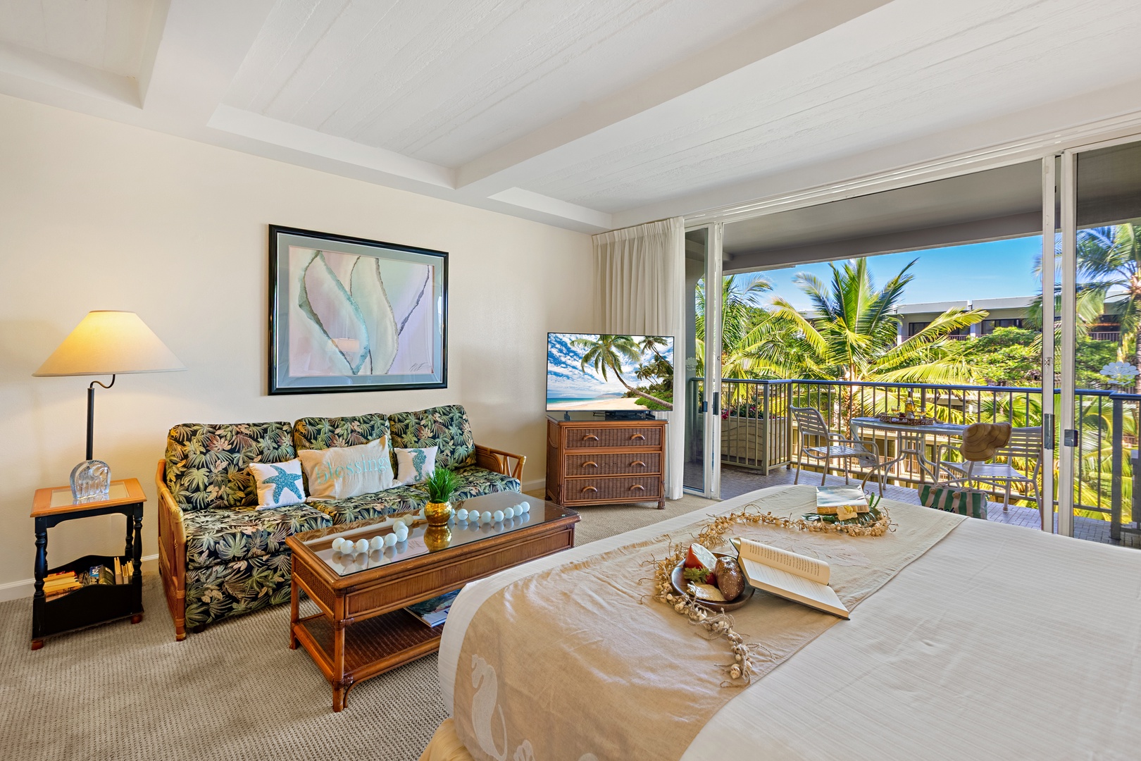 Spacious living area featuring a comfortable pull-out sofa sleeper