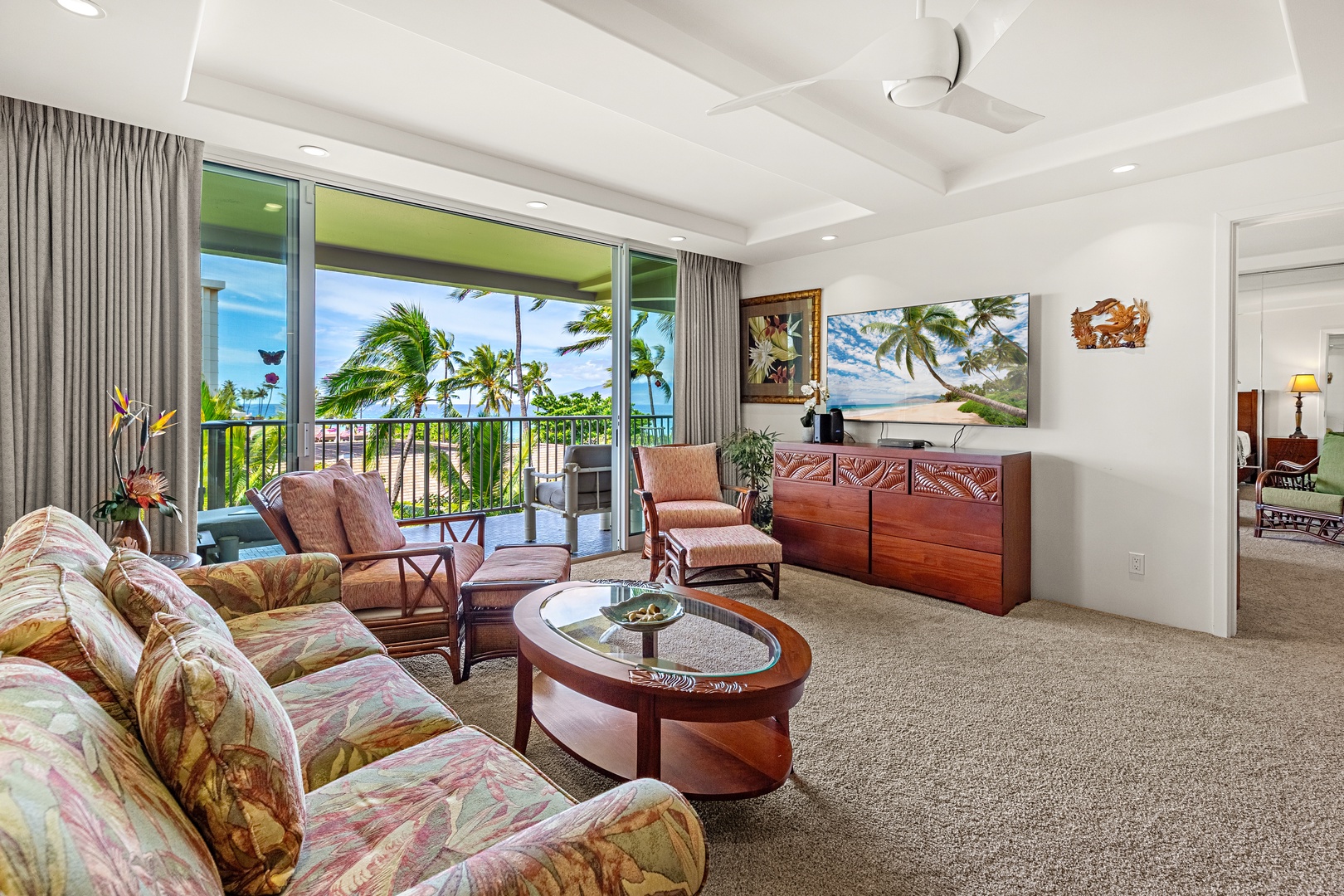 Spacious living area featuring a comfortable pull-out sofa sleeper