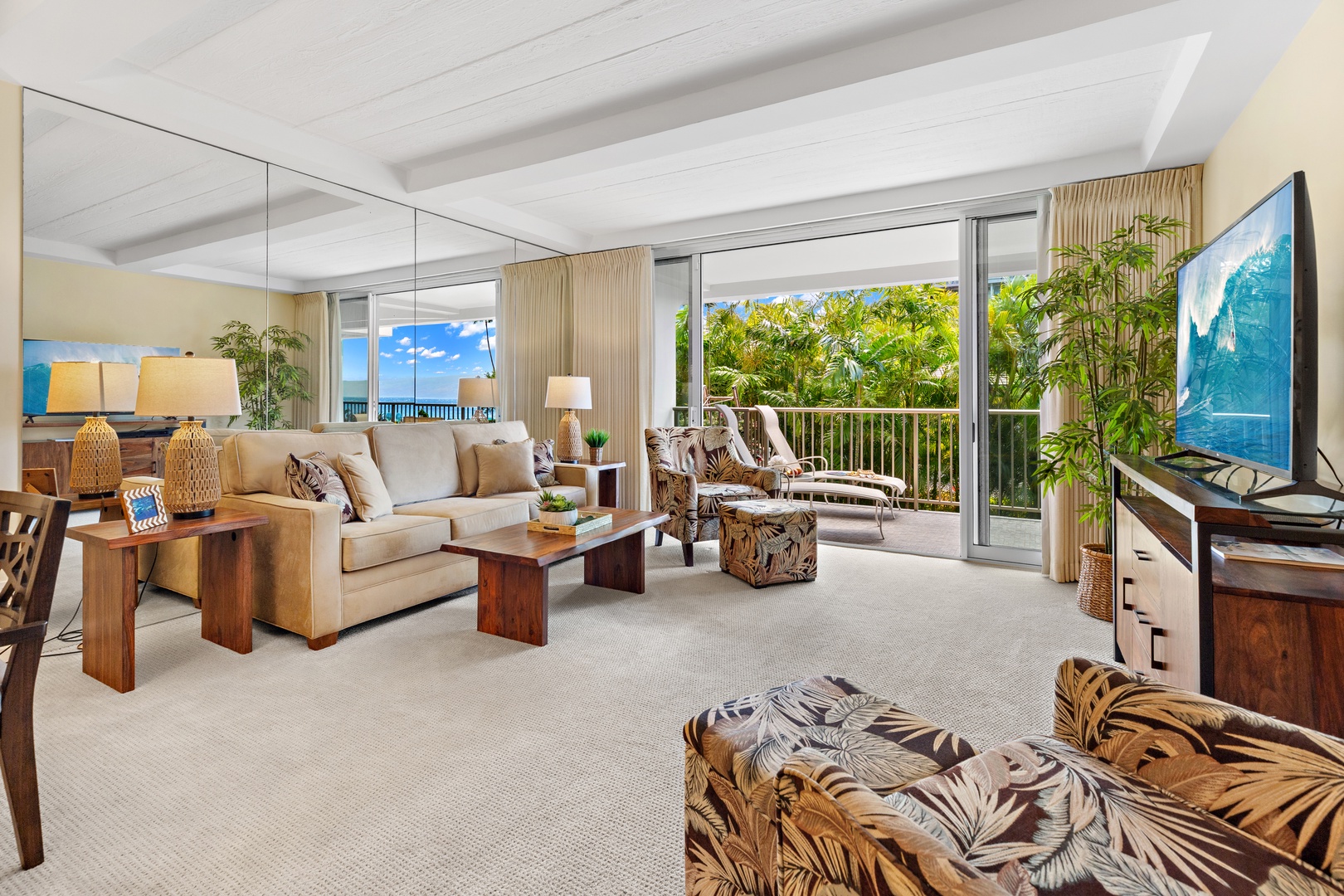Spacious living area featuring a comfortable pull-out sofa sleeper