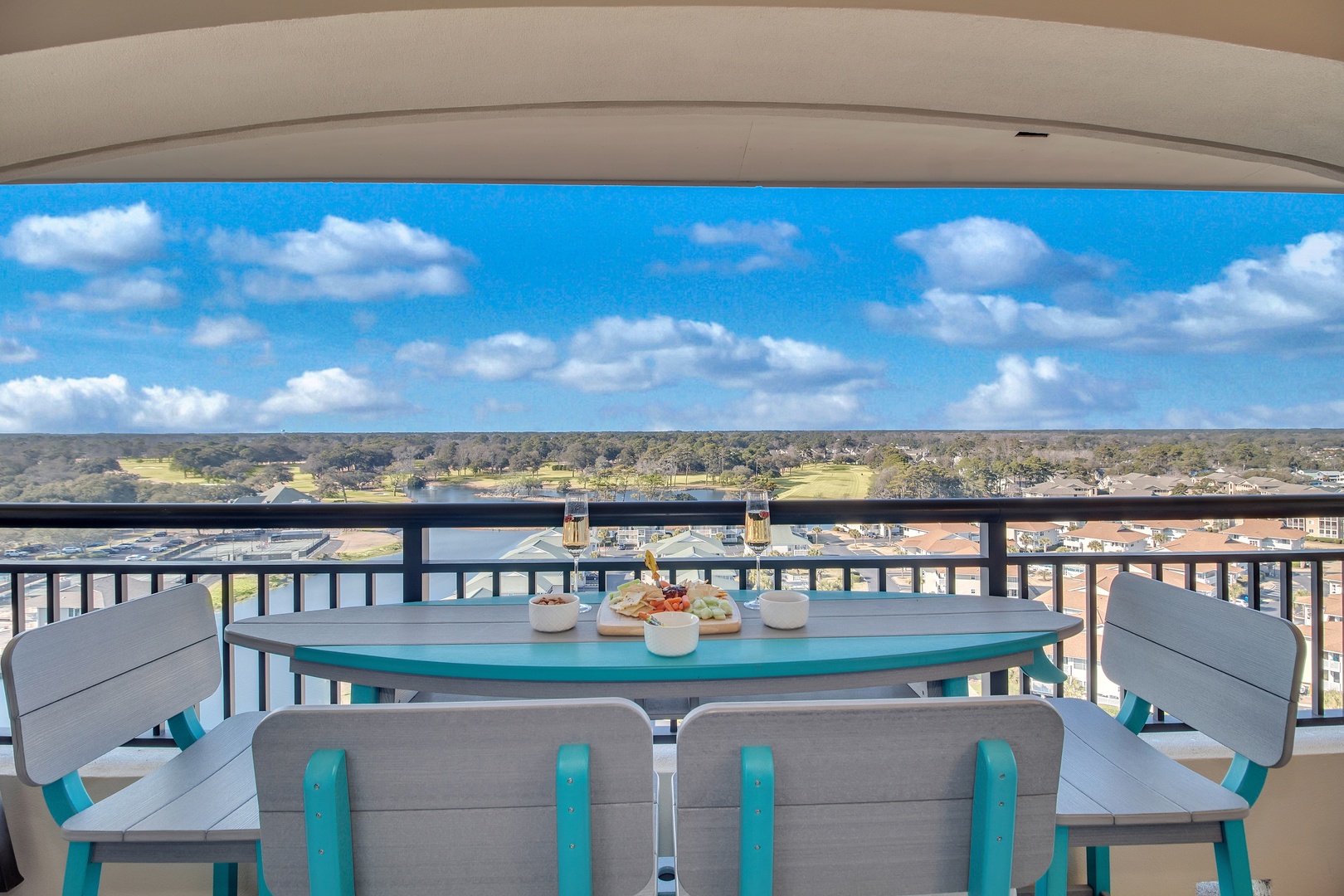 Your private balcony offers breathtaking elevated views while you dine al fresco with refreshing drinks and appetizers.