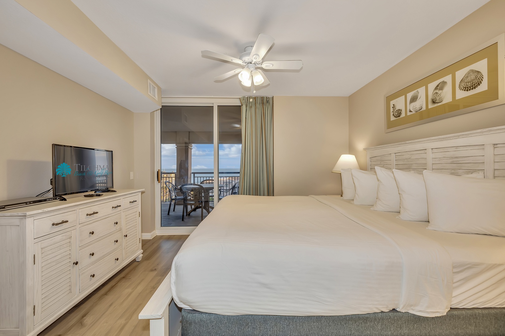 Wake up to serene coastal vibes in your peaceful retreat, where soft linens and beach-inspired decor invite you to unwind. Step onto your private balcony to take in the stunning ocean view stretching before you.
