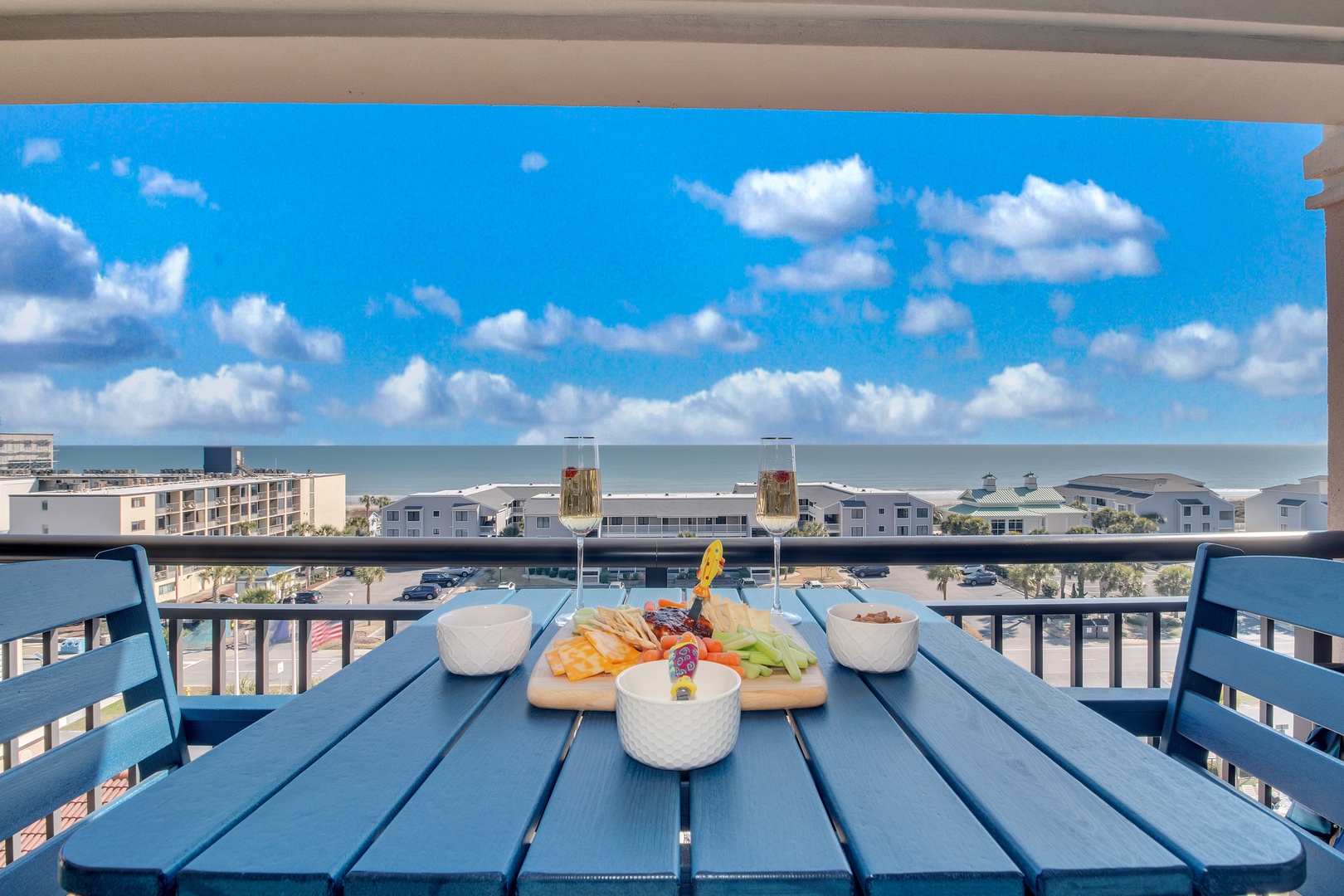 Enjoy your morning coffee and fresh snacks on your private balcony while taking in stunning ocean views.