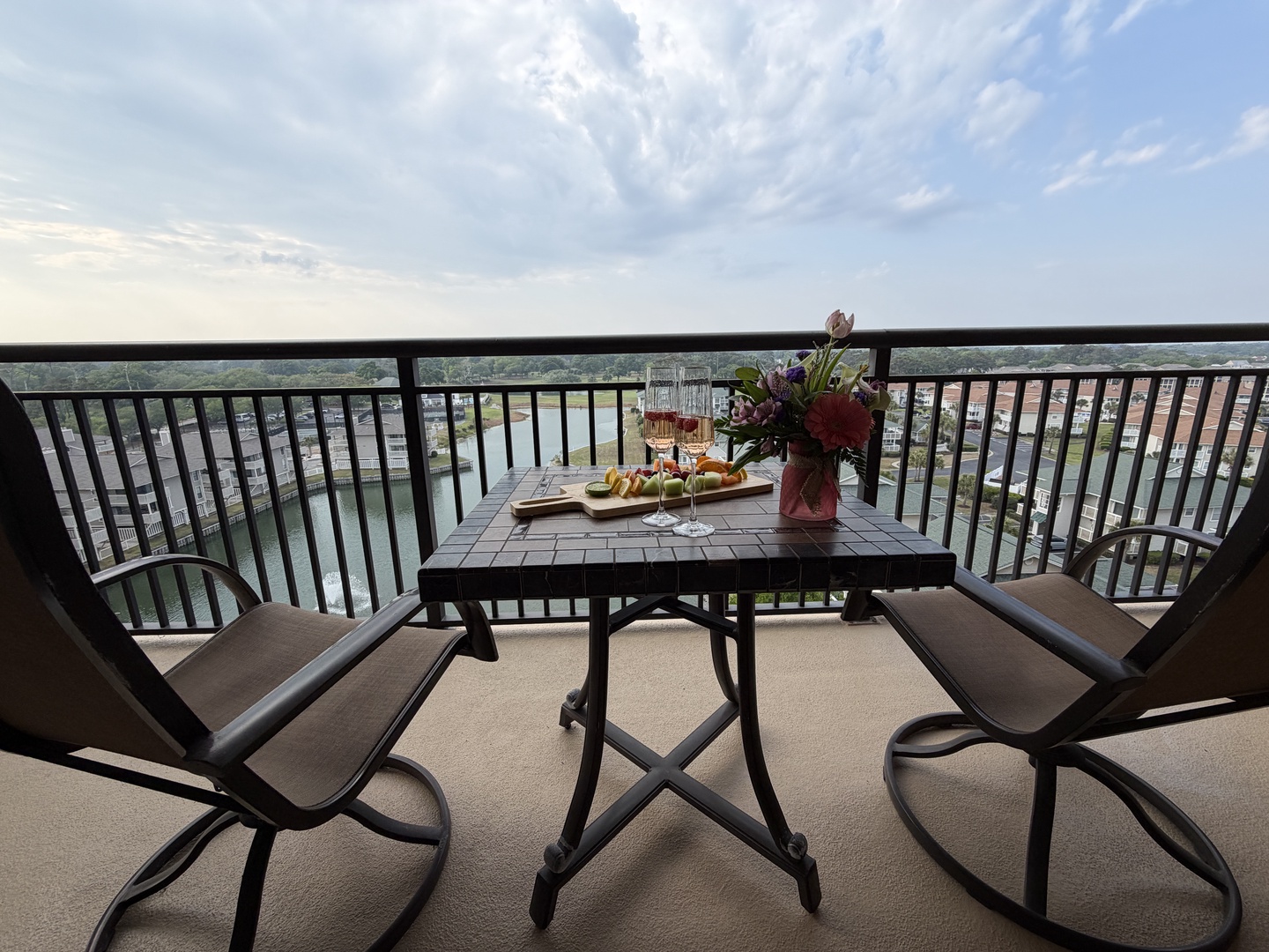 Savor morning coffee on your private balcony while taking in sweeping city views and fresh flowers.
