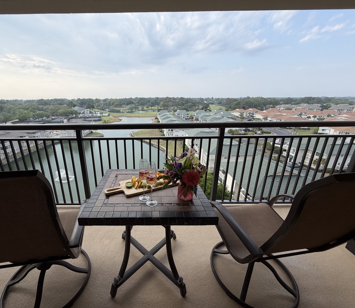 Savor your morning coffee and fresh charcuterie on your private balcony while enjoying stunning water views stretching across the marina.