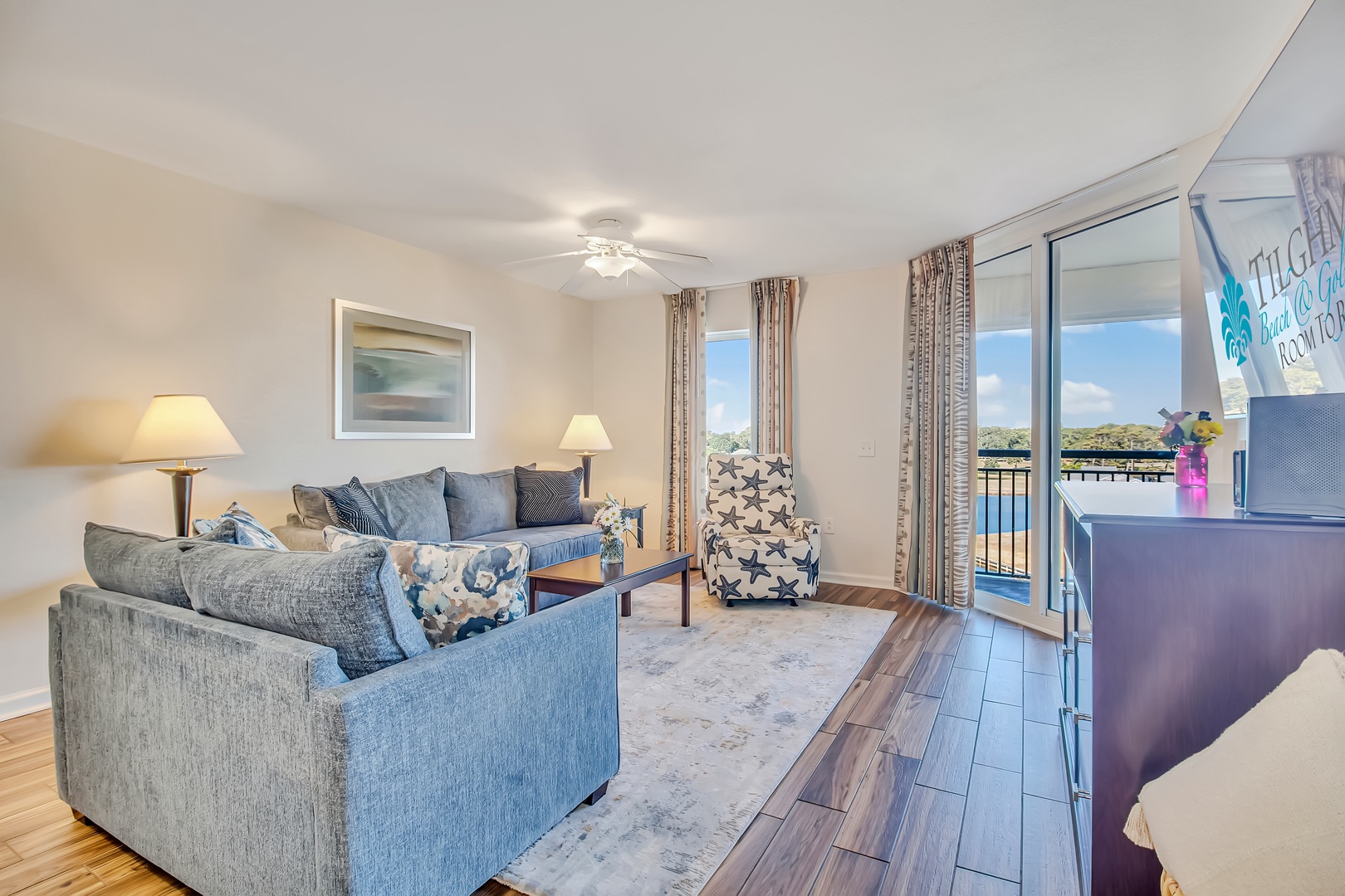 Living Room View Of Golf & Pond