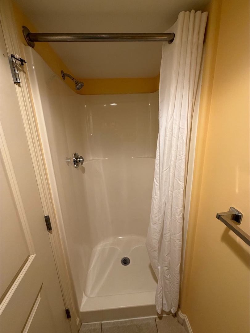 Step into your private shower—clean, crisp, and ready for a refreshing start or a relaxing end to your day.