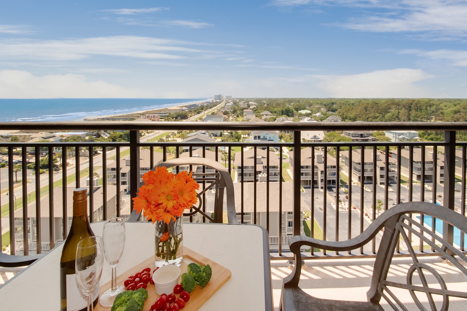 Sip wine and savor fresh appetizers on your private balcony while soaking in stunning ocean views.
