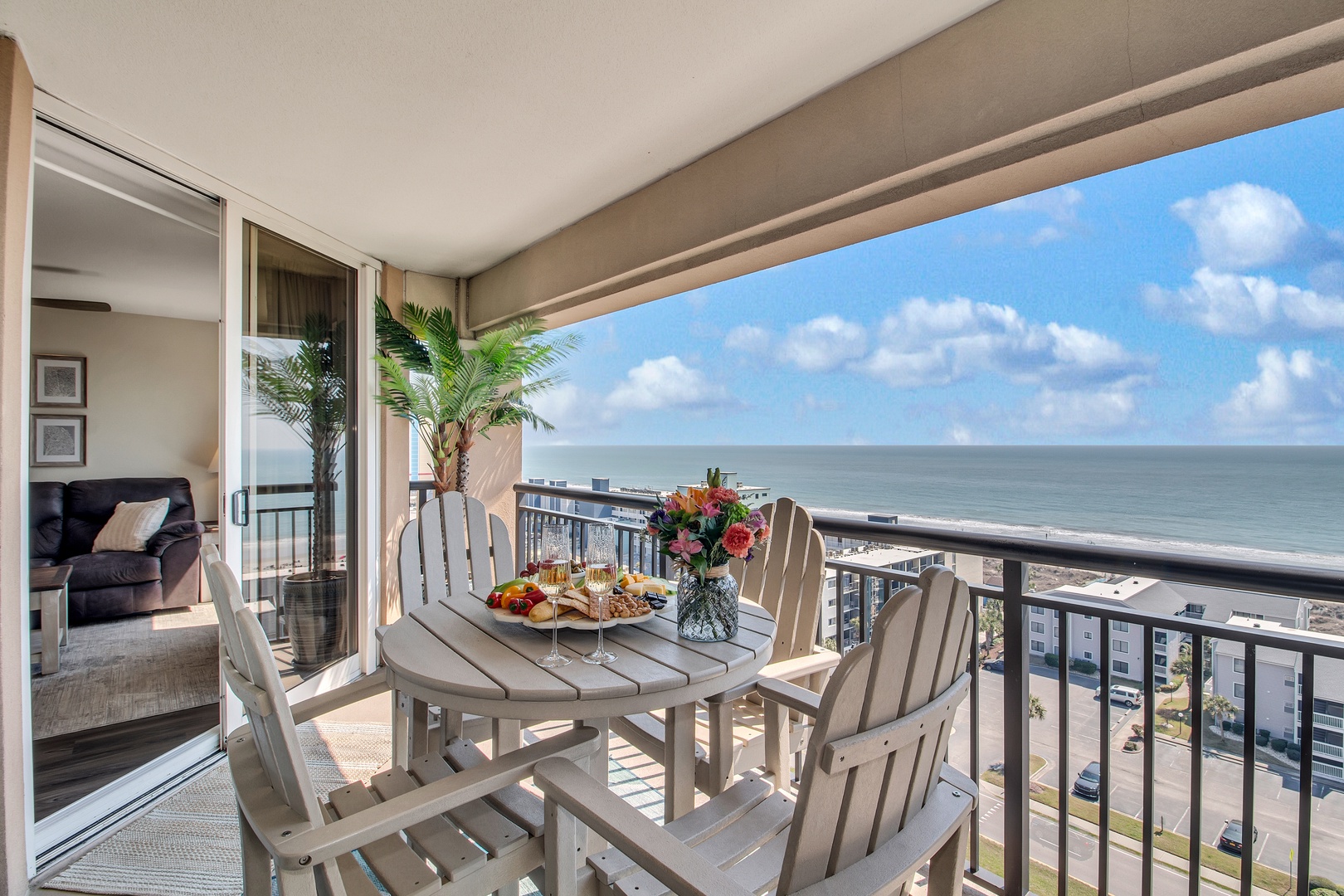 Your private oceanfront balcony awaits with comfortable seating and stunning sea views for memorable mornings with coffee and sunset dinners.