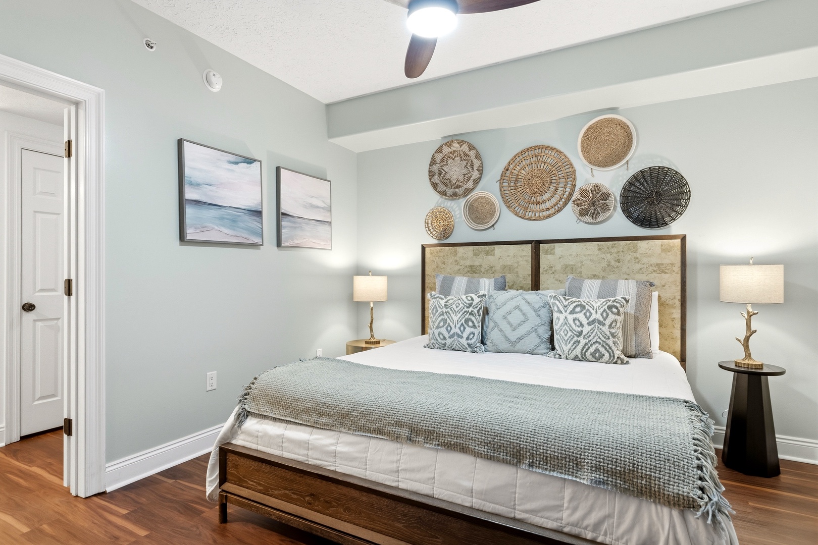 Sink into your serene sanctuary with soft linens, natural textures, and tranquil coastal hues creating the perfect retreat.