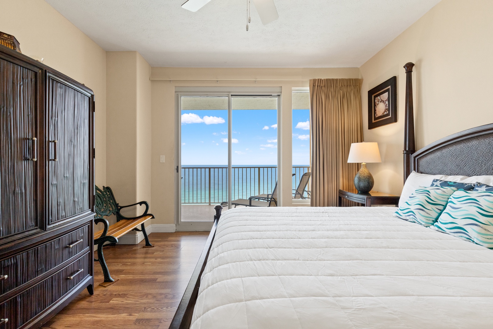 Wake up to stunning ocean views right from your bed. Step onto your private balcony and breathe in the salt air—paradise awaits just beyond these doors.