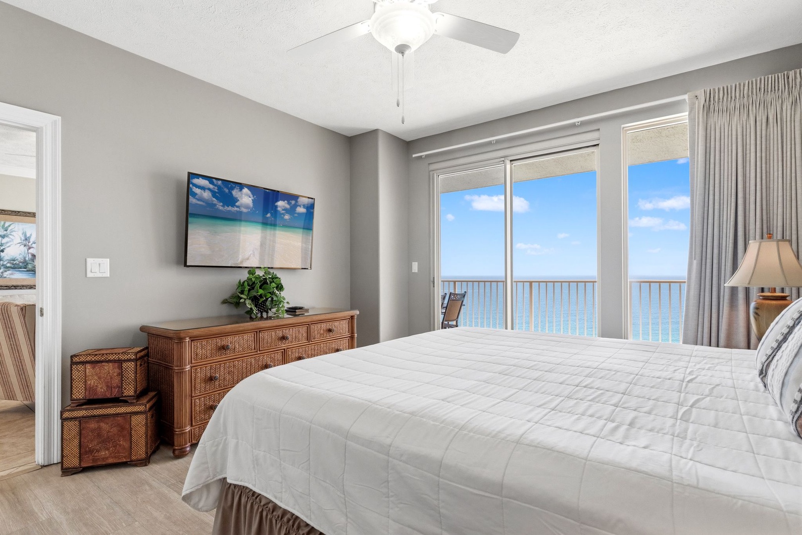 Wake up to endless ocean views from your peaceful bedroom, where soft coastal breezes and panoramic sea vistas create the perfect retreat.