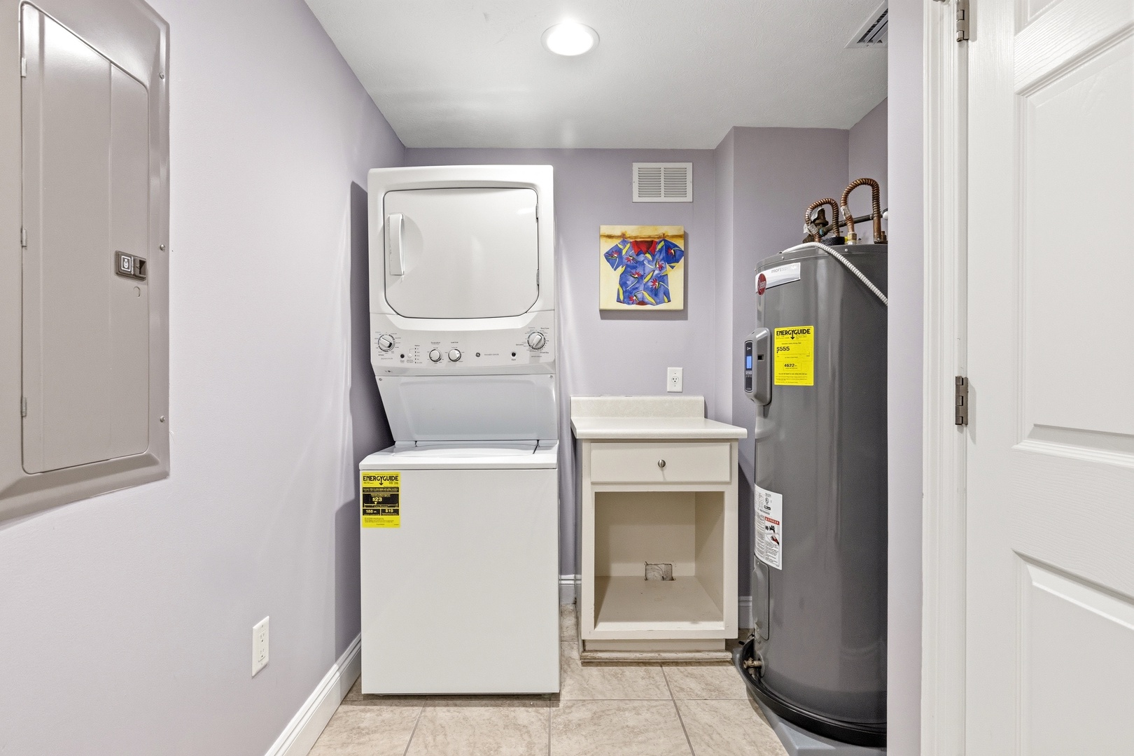 Your private laundry room keeps you comfortable throughout your stay with a stacked washer-dryer and utility sink for all your needs.