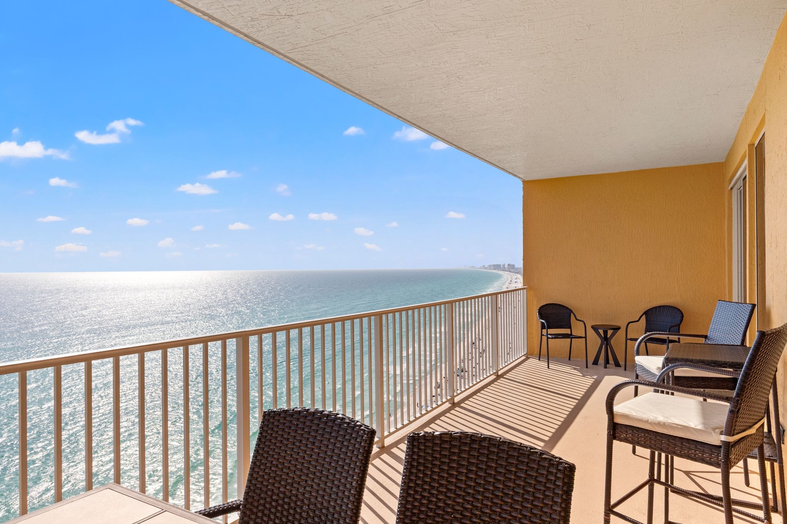 Panoramic sea views greet you from your private balcony, where comfortable seating invites you to relax and soak in the stunning coastal scenery and fresh ocean breeze.