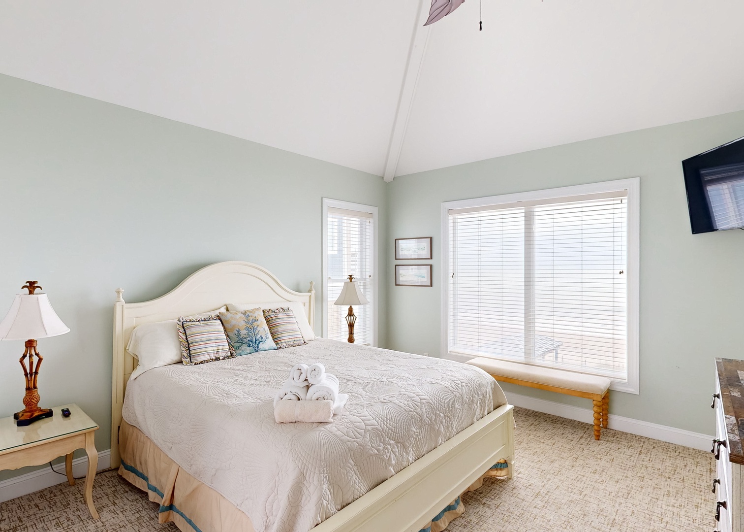 Slip into soft linens and let the gentle coastal palette soothe your senses. High ceilings and natural light create an airy sanctuary where you can truly unwind.