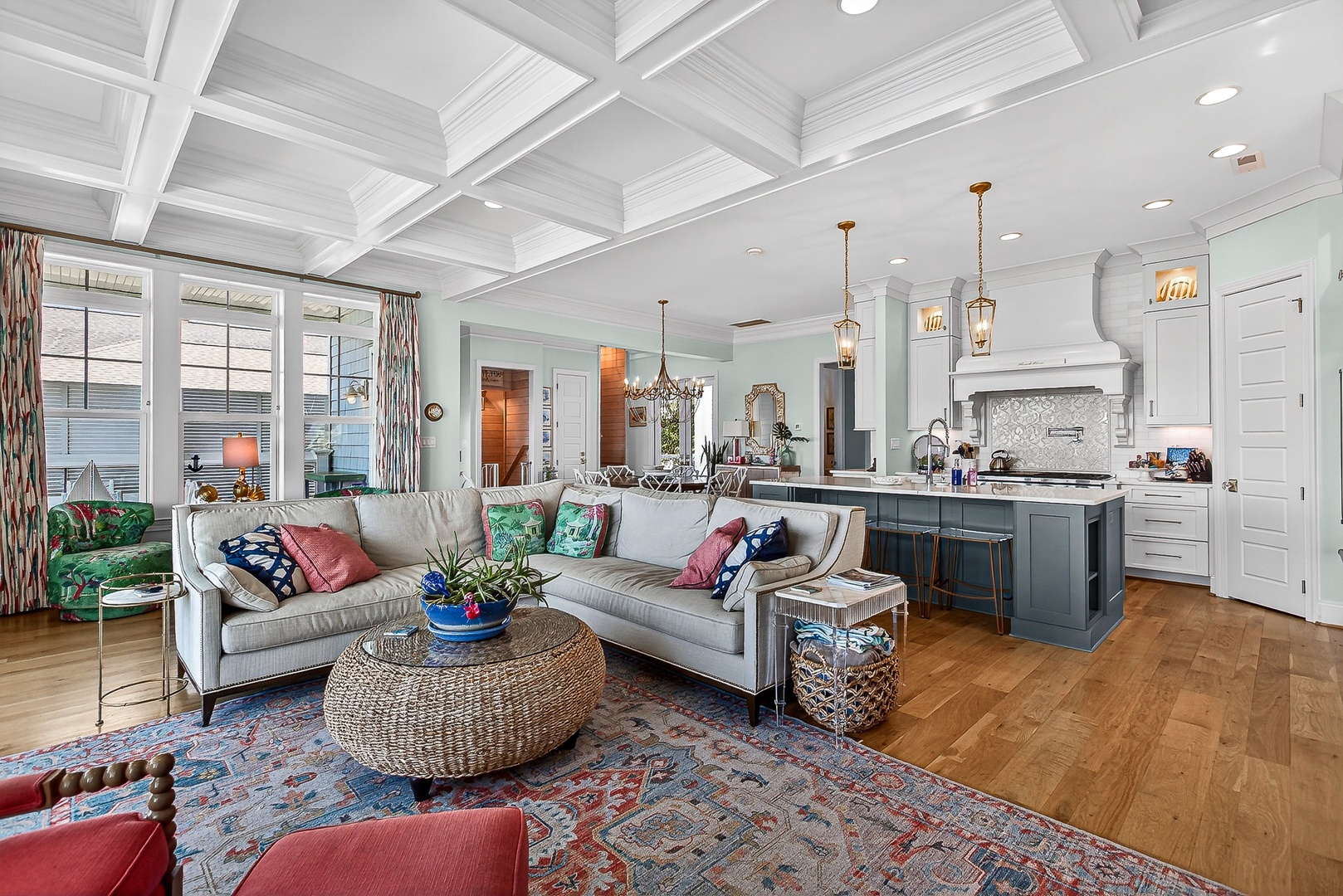 Coffered-ceiling living room
