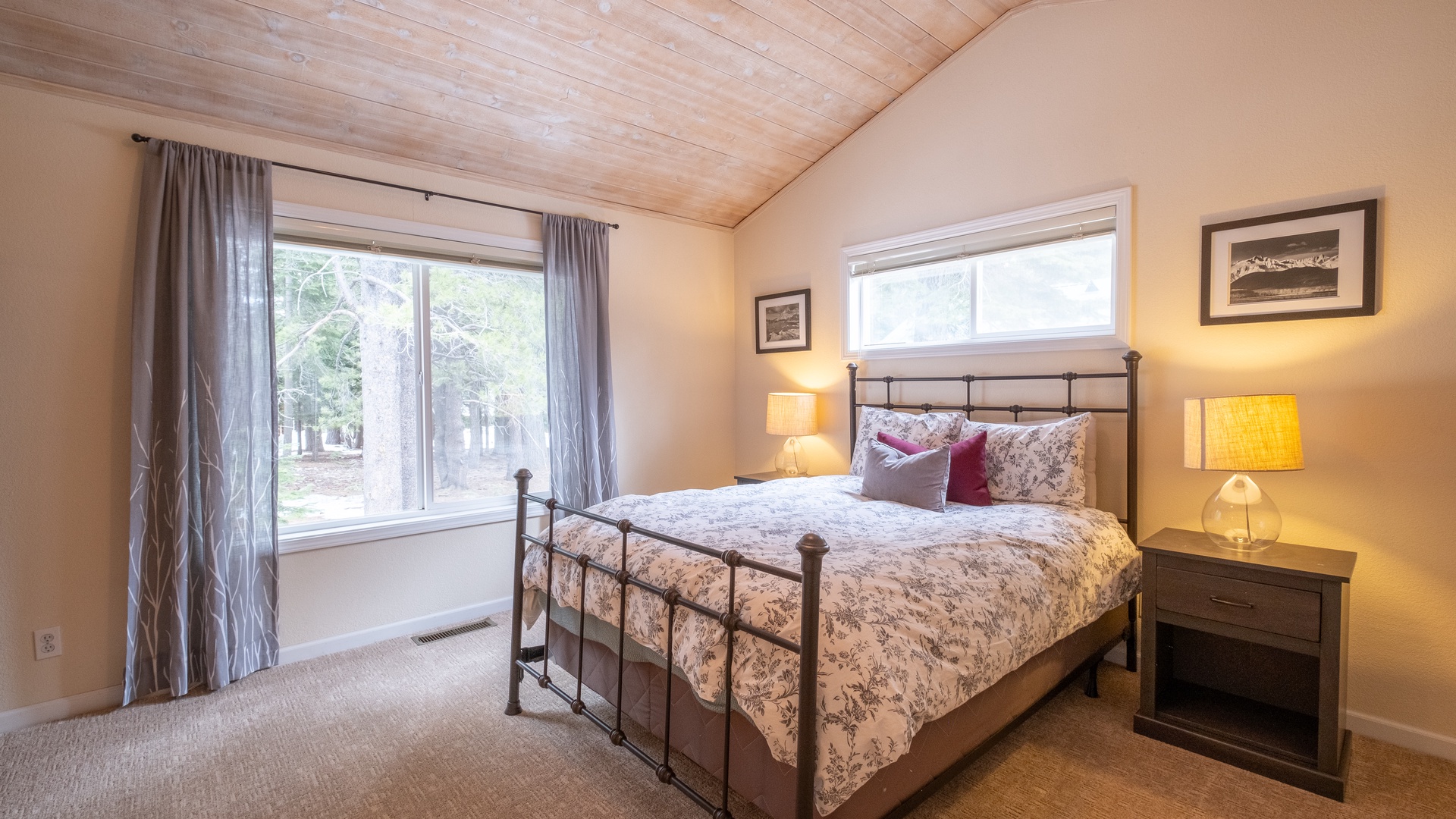 Master Bedroom w/ Window View: Three Pines Family Cabin