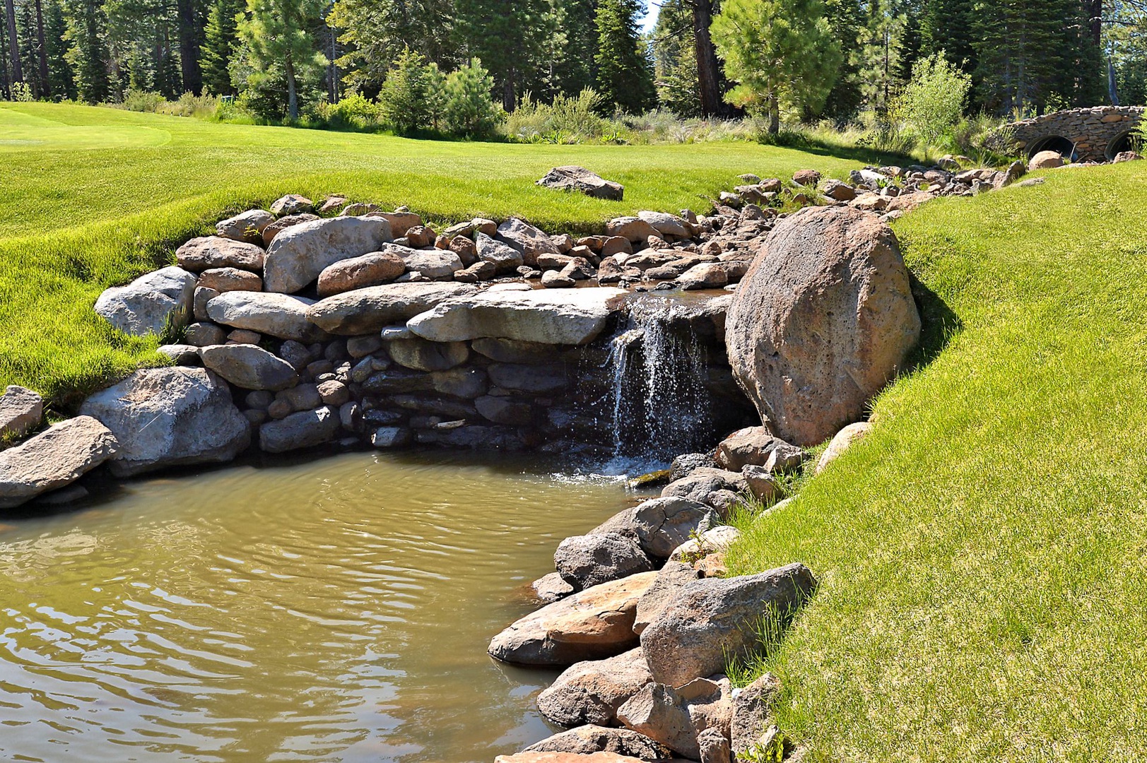 Beautiful Stone Waterfall Near Vacation Rental in Truckee CA. : Schaffer's Mill Vacation Lodge