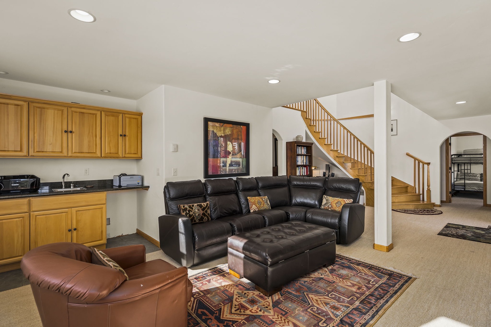 Downstairs lounge area: Mountaintop Tahoe Donner Getaway
