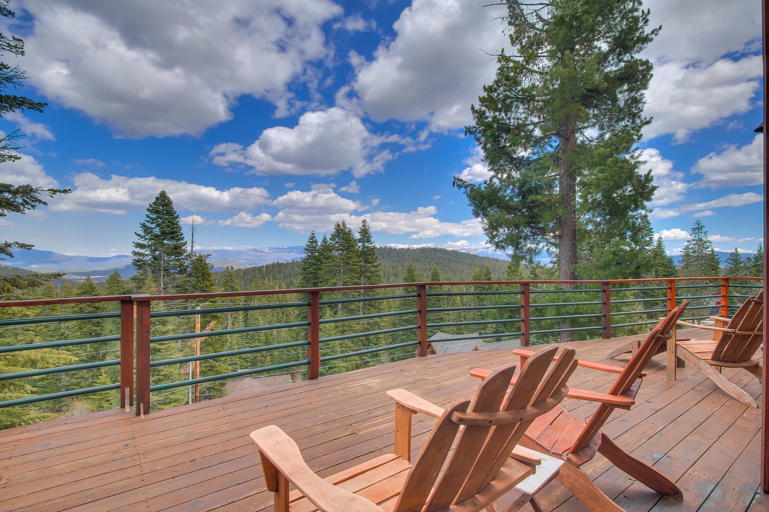 Outside seating at this cabin in north lake tahoe: Falcon's Eye View Retreat