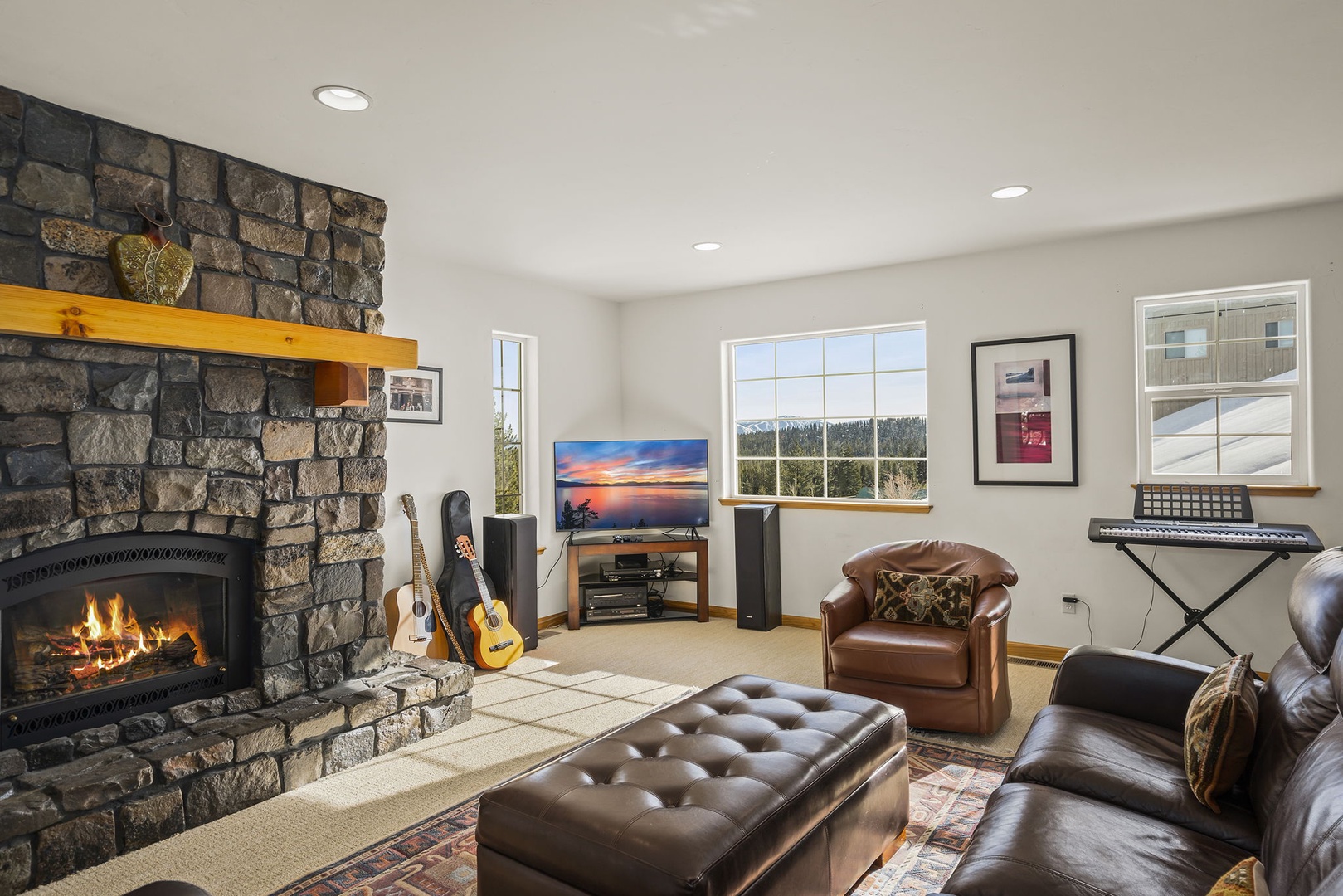 Downstairs lounge area: Mountaintop Tahoe Donner Getaway