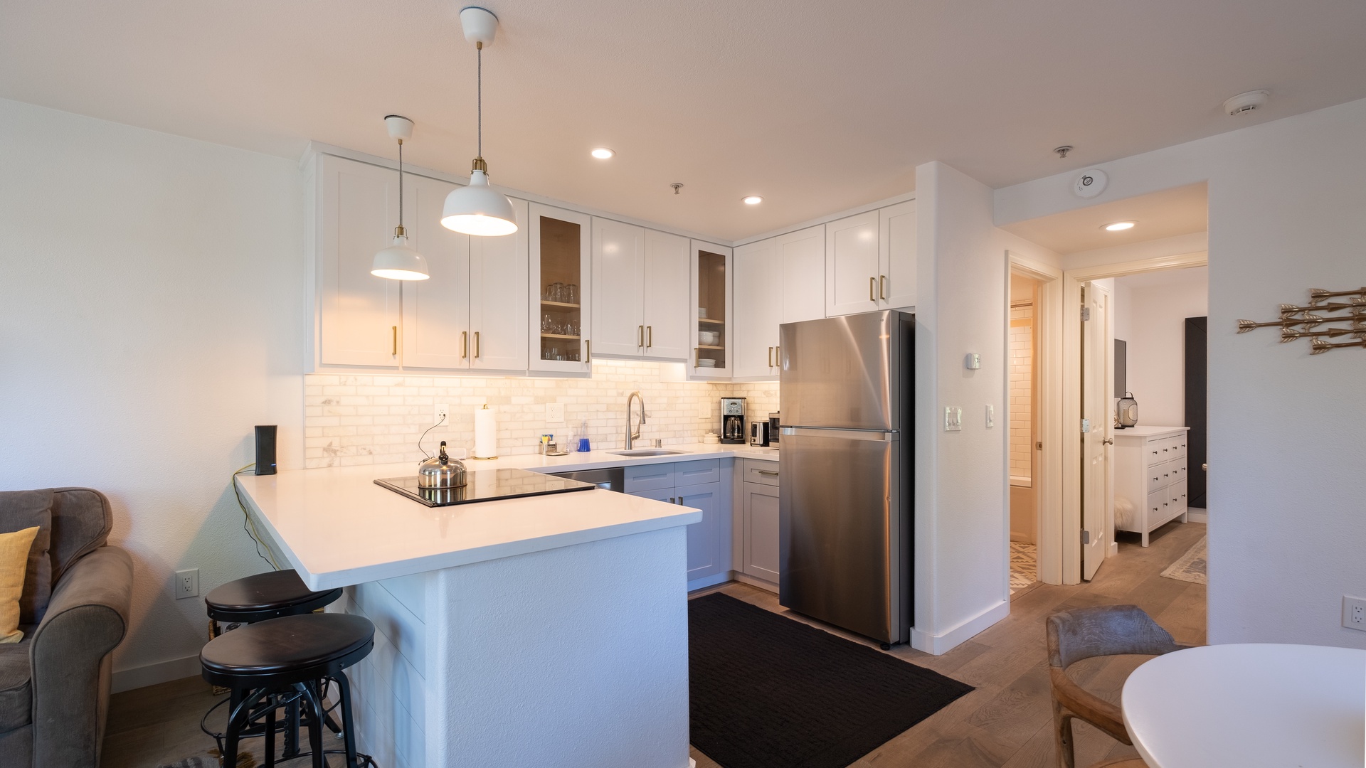 Kitchen and Hallway:  Sweetbriar Garden Suite