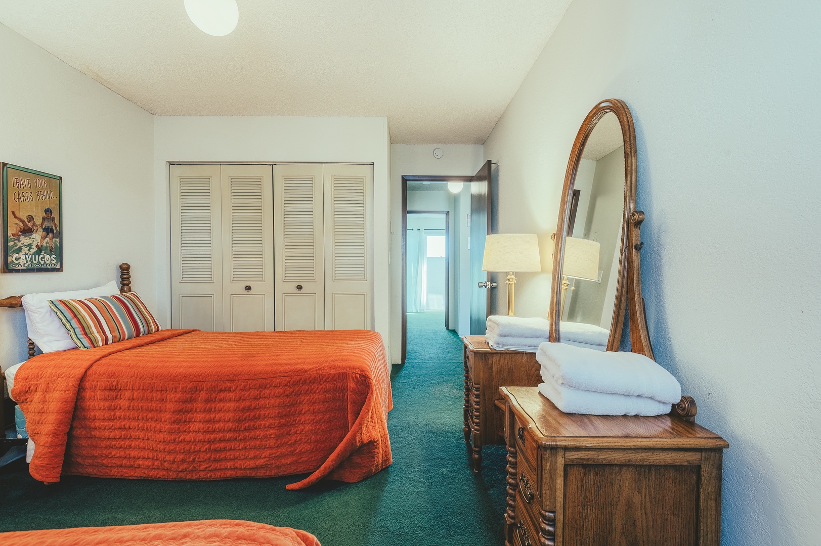 Your bright bedroom welcomes you with vintage charm and thoughtful touches