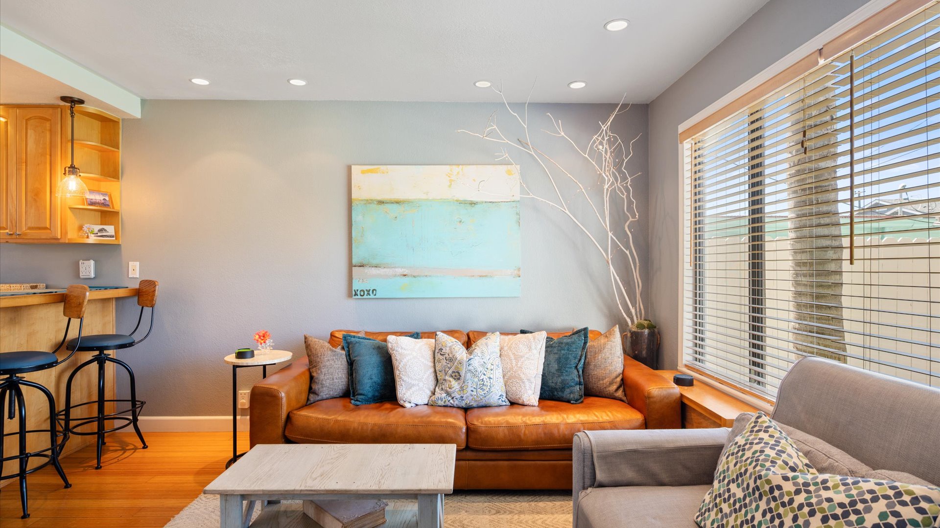 Sink into the plush sofa and enjoy your morning coffee in this stylish living space