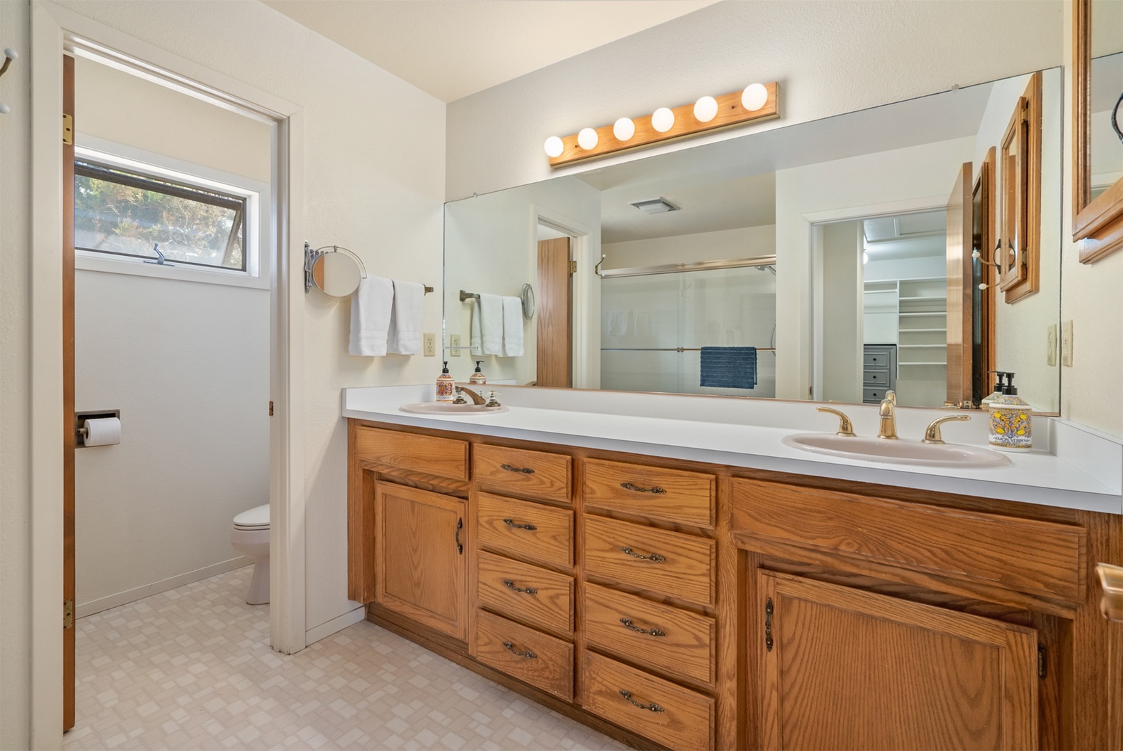 His and hers sinks in this master bathroom.