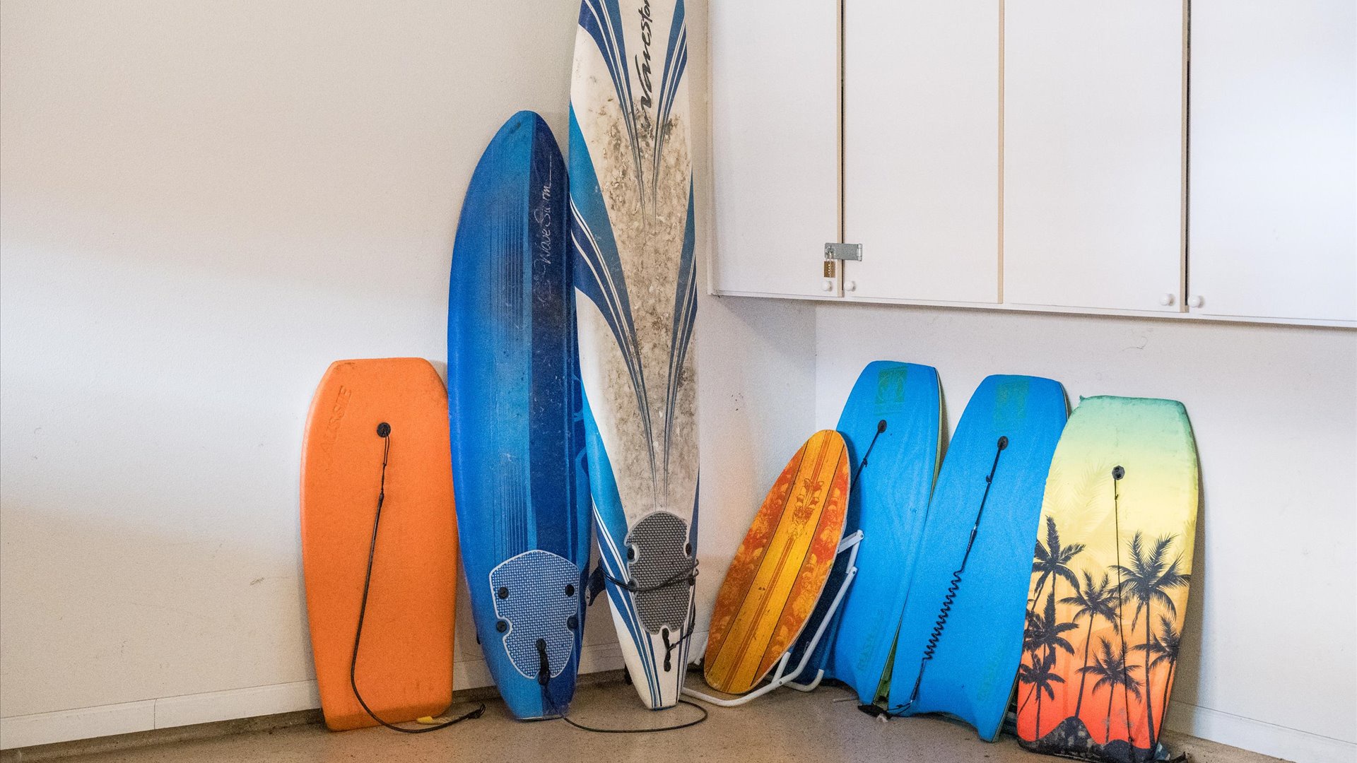 Boogie boards available for guest use in the garage