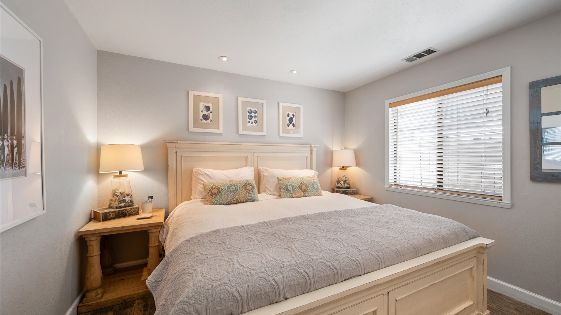 Second bedroom features a king sized bed and a quiet retreat