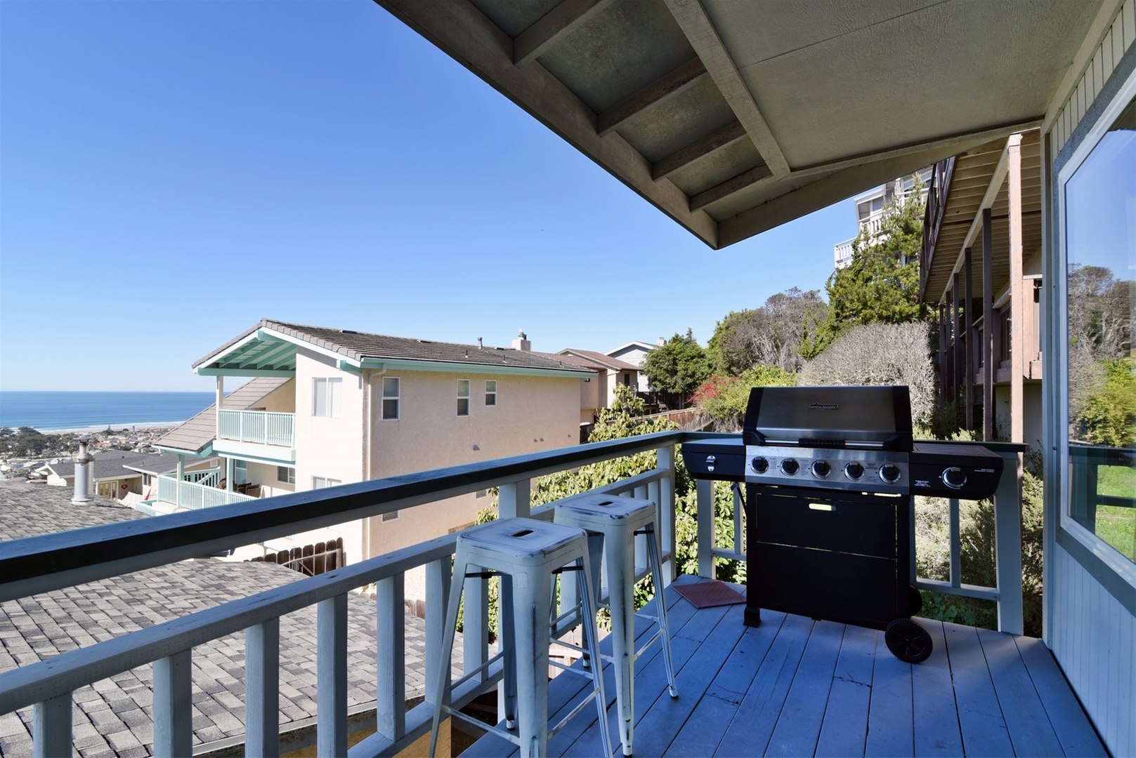 View of Gas BBQ on main balcony patio facing North.