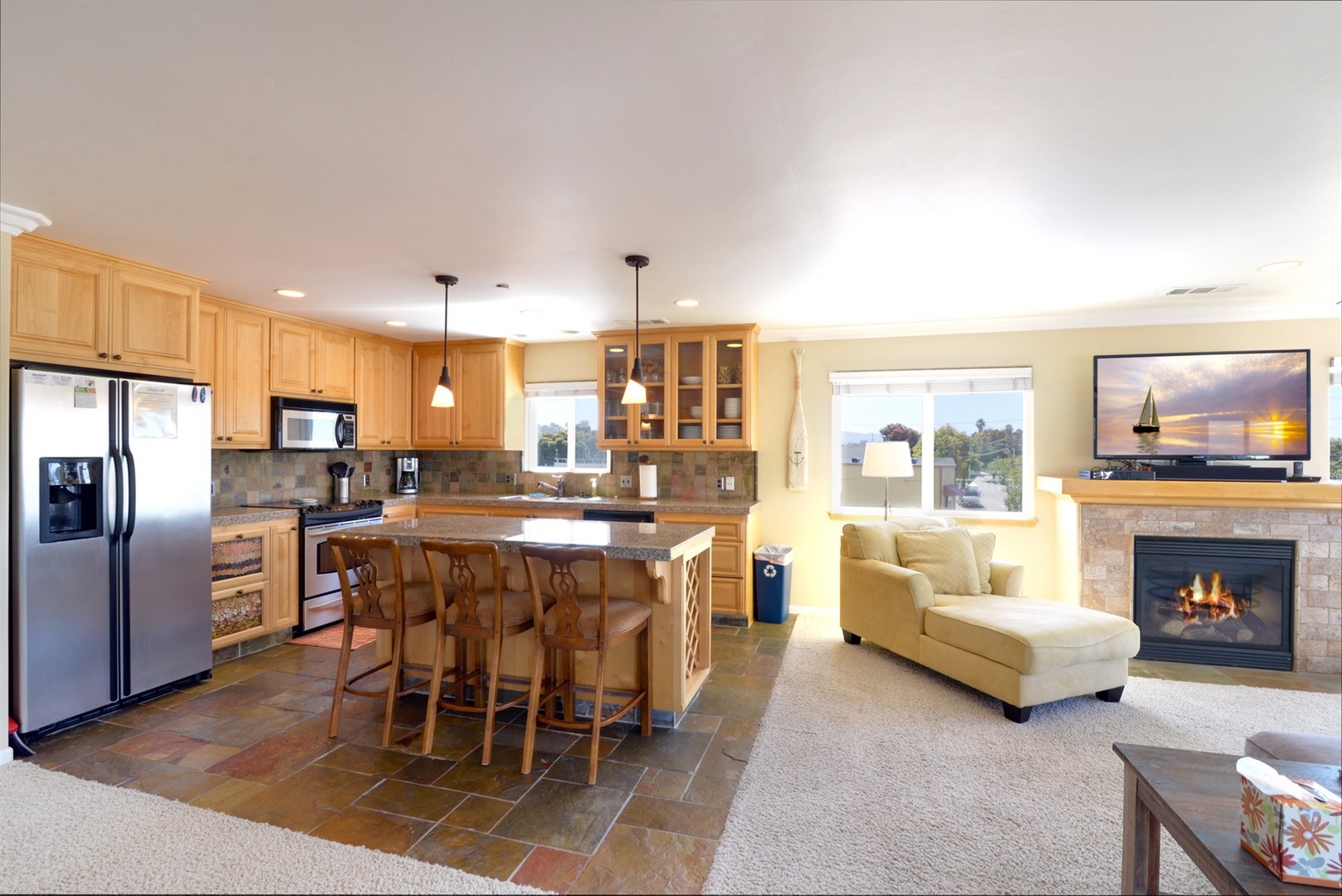 The kitchen and living area has a nice open floor plan.