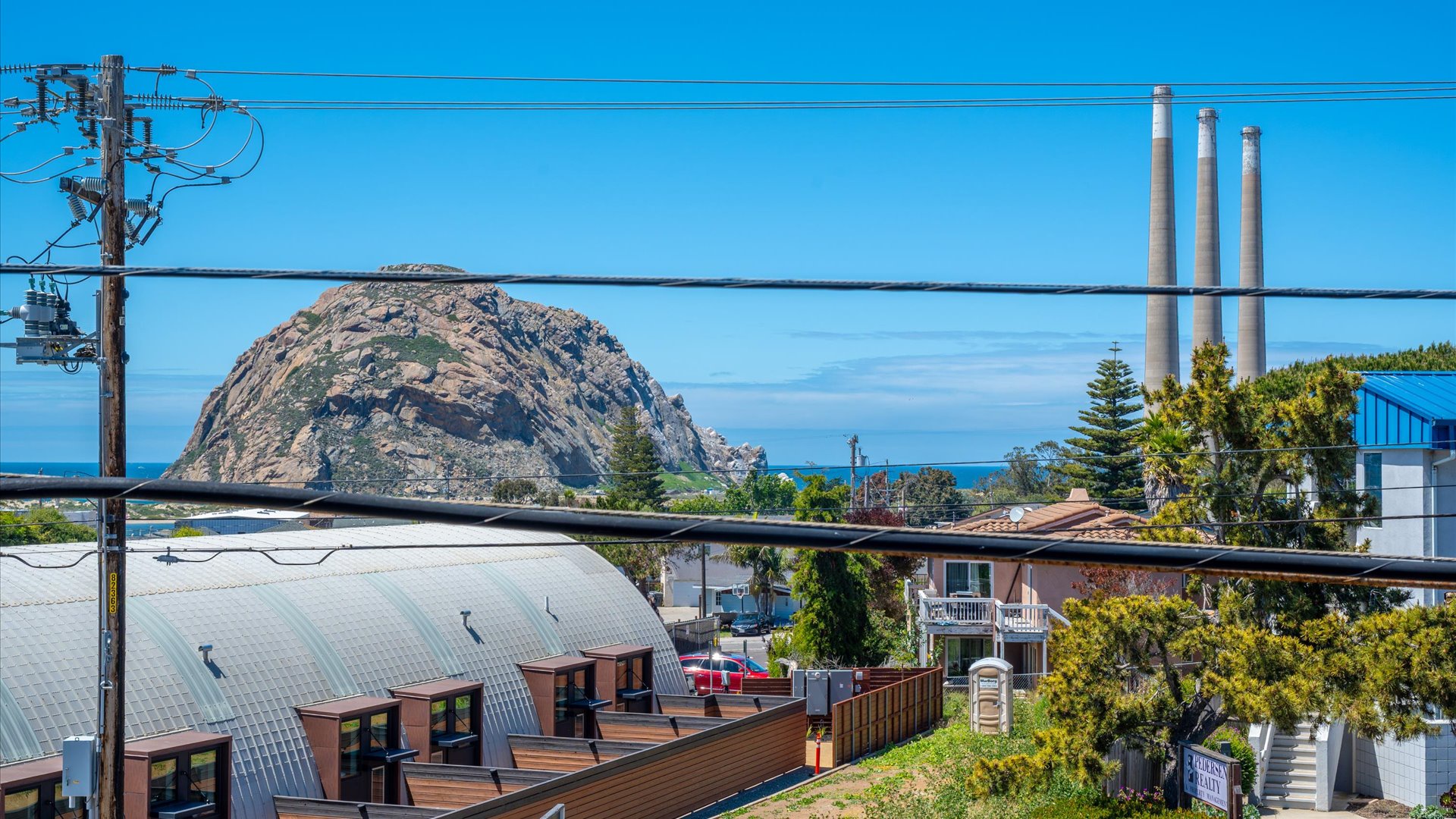 View from the deck, Morro Rock and the sparkling Pacific Ocean