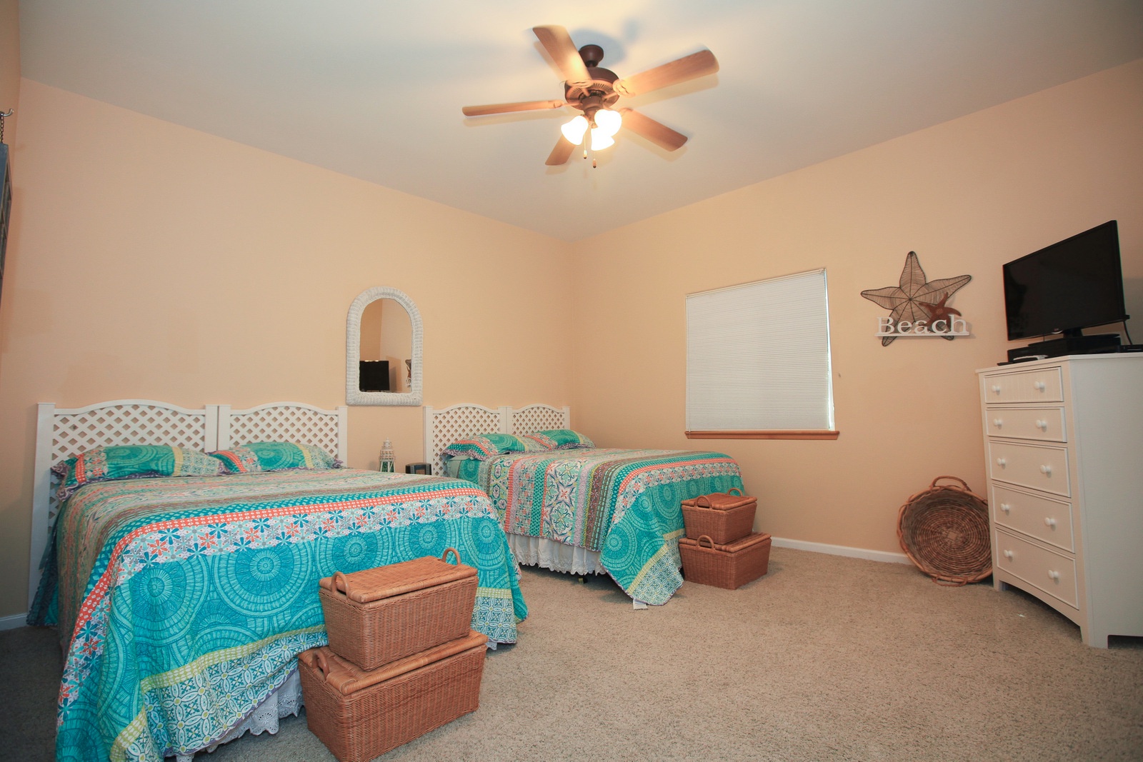 The second bedroom has 2 full sized beds.