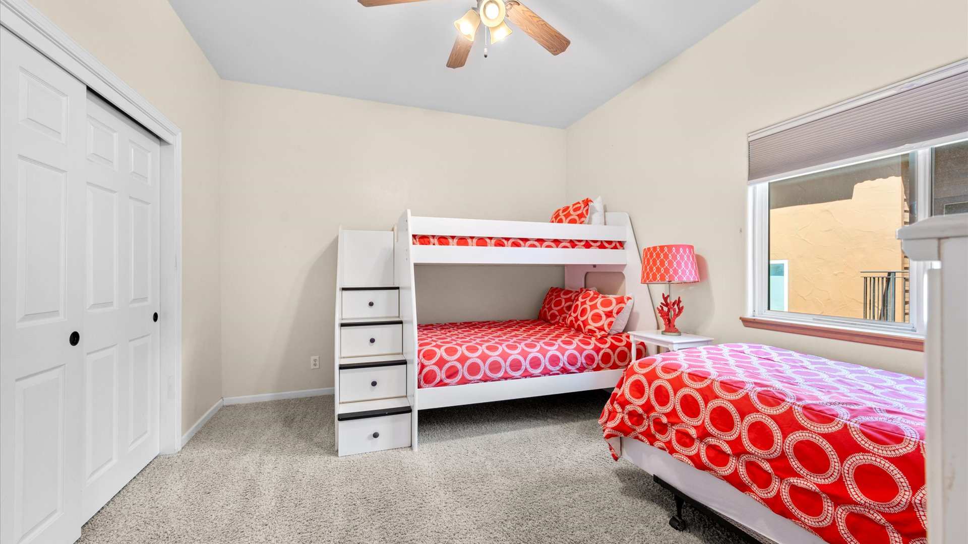 Third bedroom has a twin over full bunk bed and another twin bed