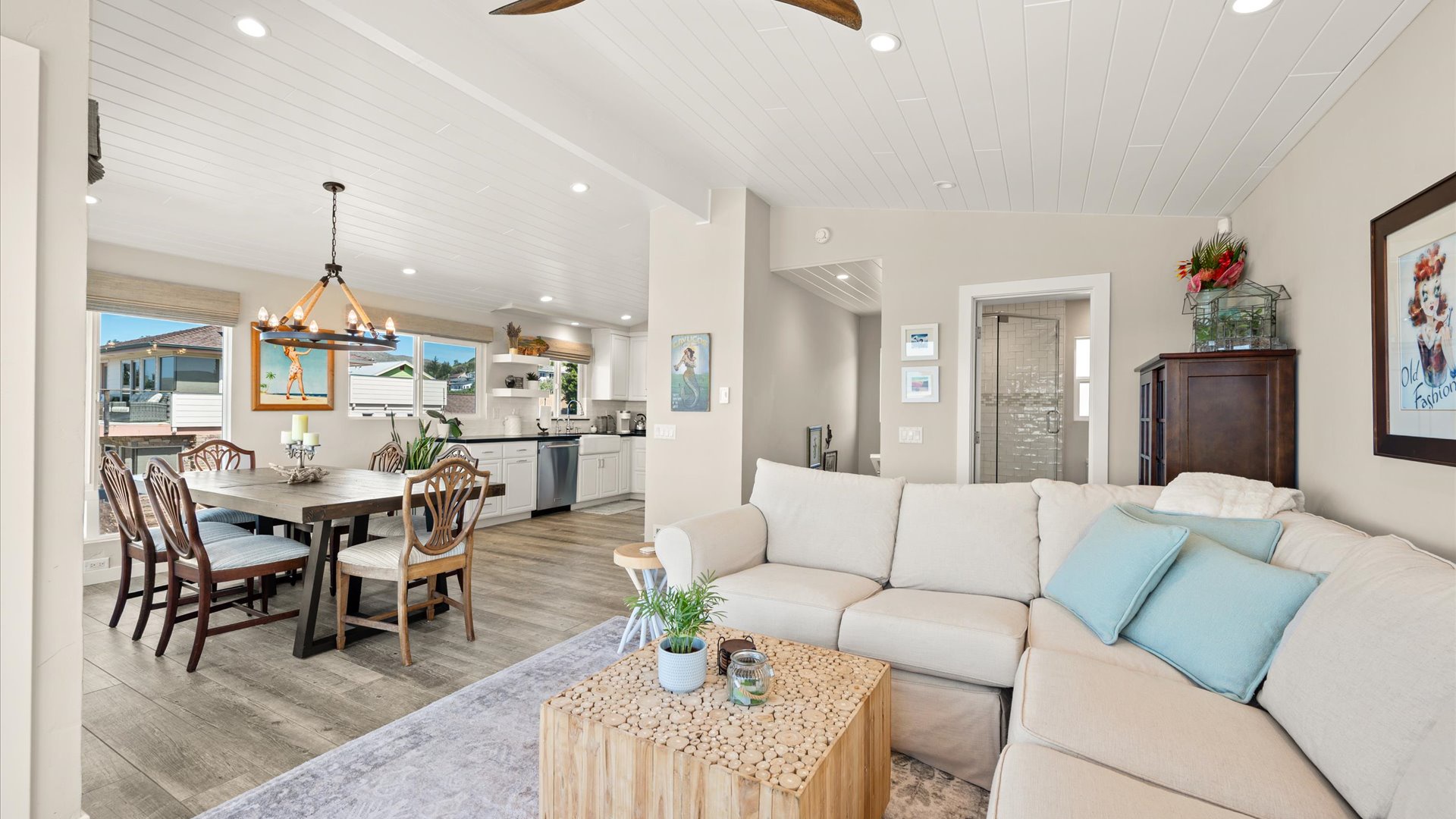 The open layout is perfect for entertaining, relaxing, and soaking in the views