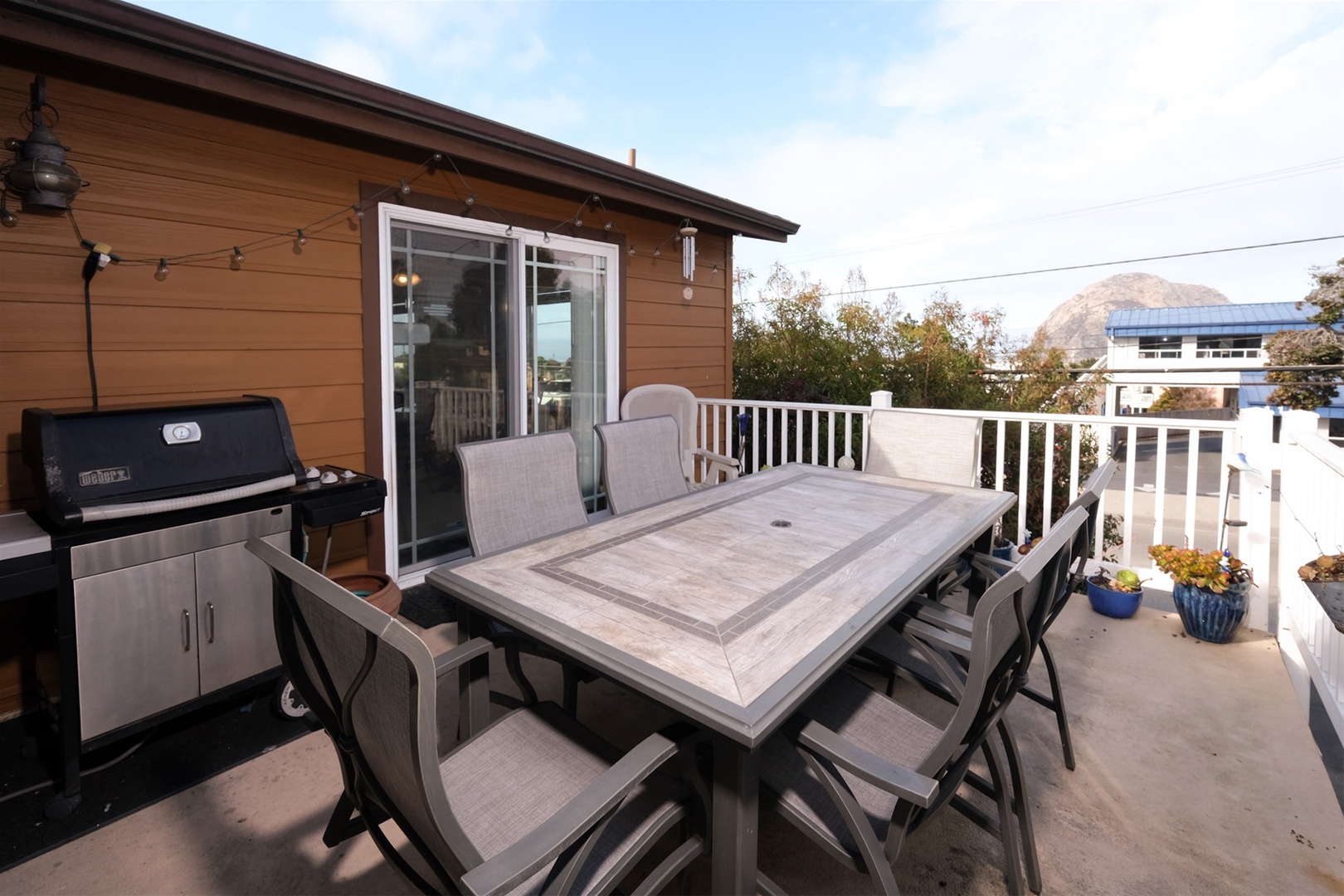 Balcony accessible through the living area and master bedroom has a gas grill.