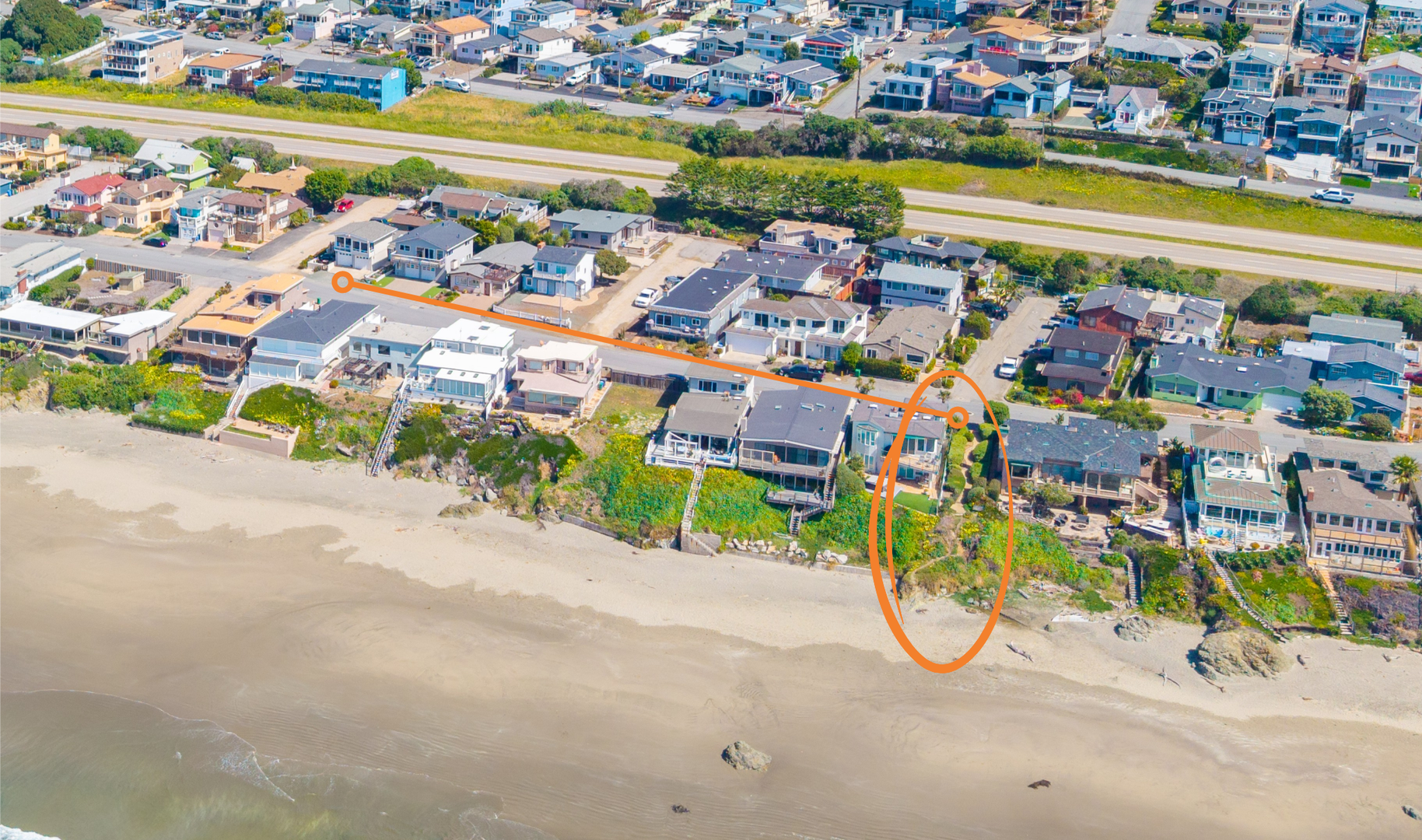 Beach access via the coastal trail, this is partially paved access to an uneven natural path that may not be suitable for all