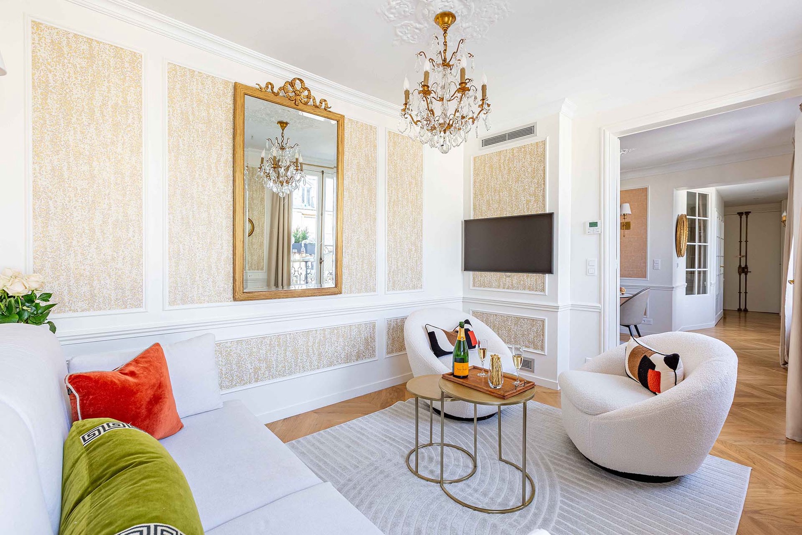 Sofa in the living room opens to a comfortable bed.