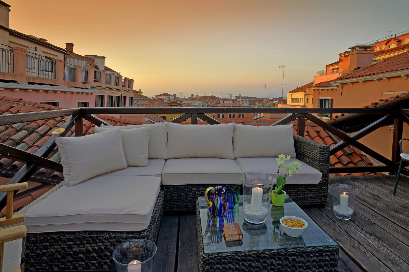 Toast the sunset from your private terrace that overlooks Venetian rooftops and cupolas.