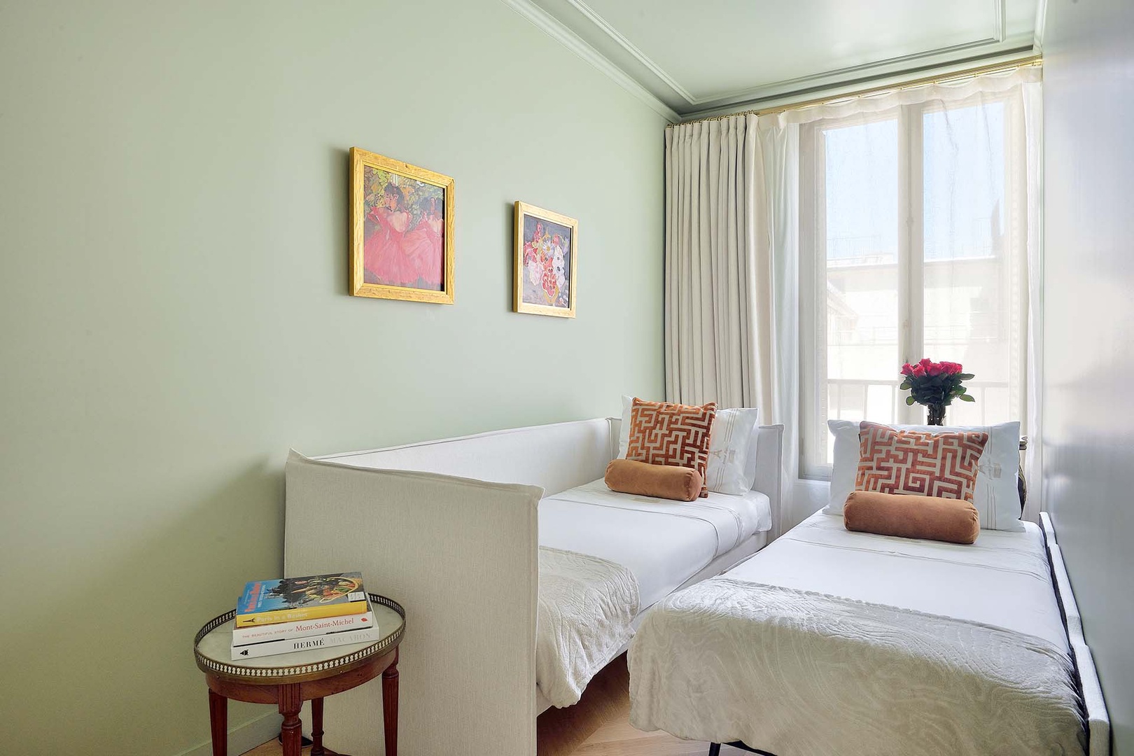 High-quality sofa converts to two comfortable single beds or extra wide queen bed.
