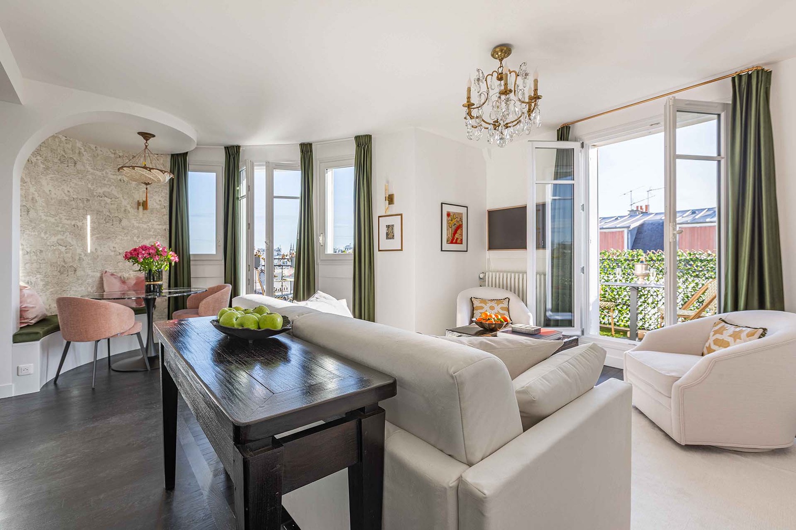 Wecloming living room opens to two stunning balconies - with Eiffel Tower view!