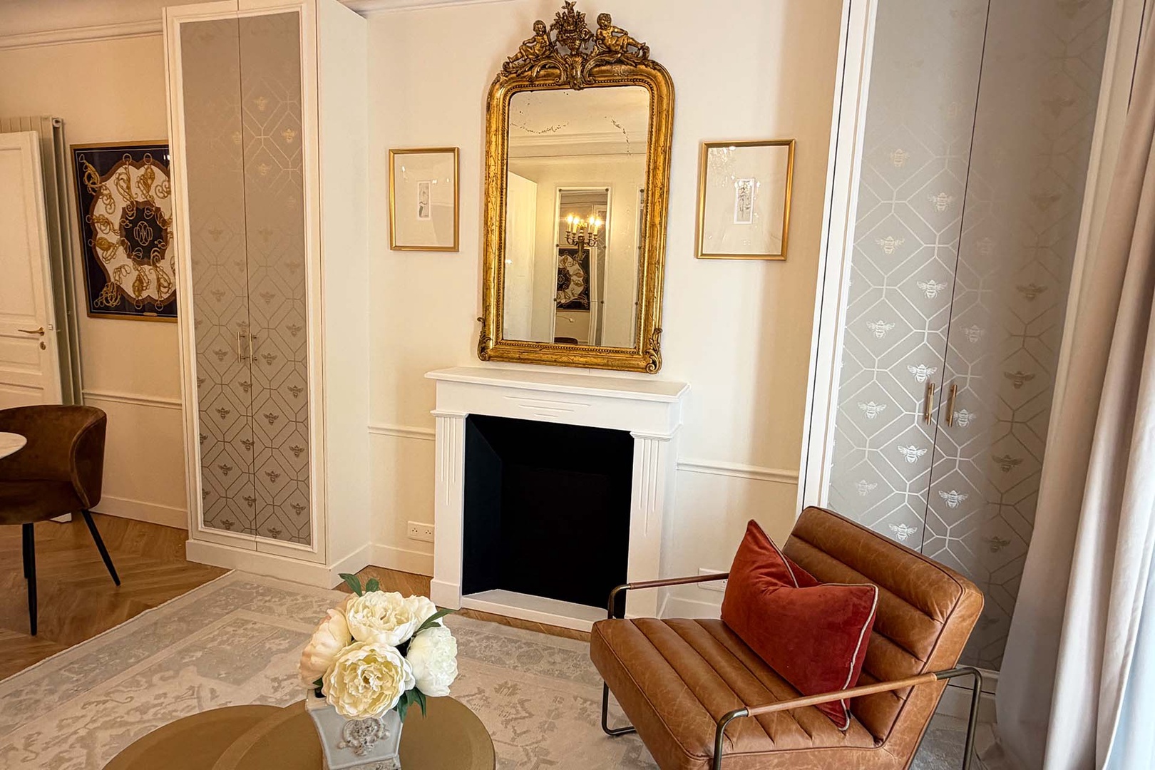 One of our favorite features is the decorative fireplace in the living room.