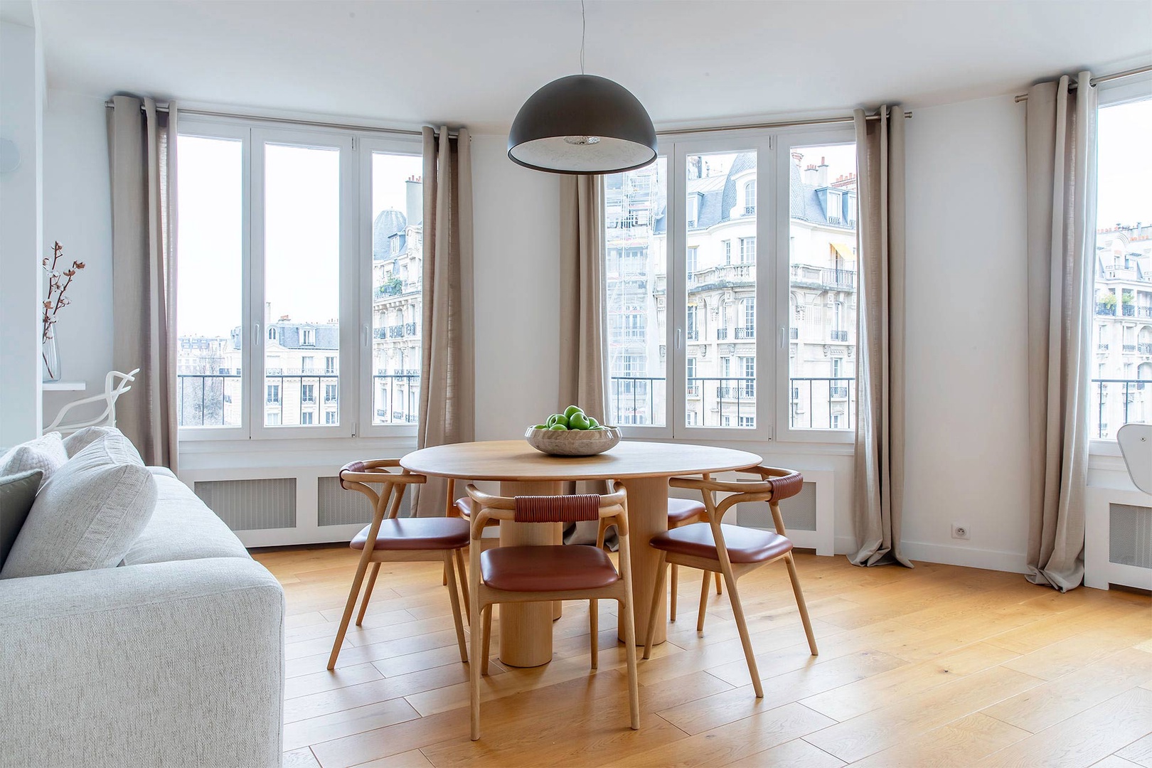 Contemporary dining table seats five.