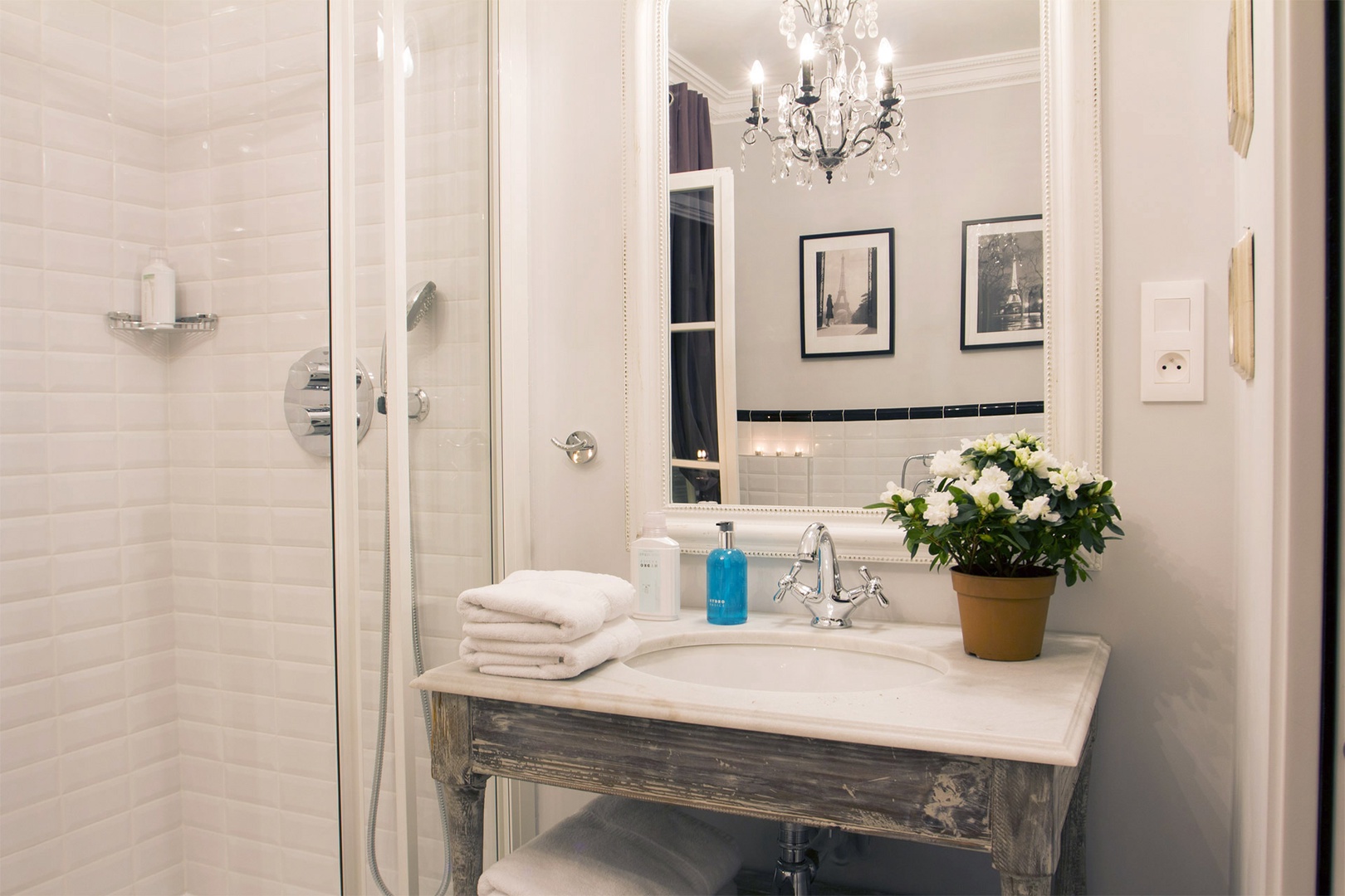 Pamper yourself in this elegant, romantic bathroom.
